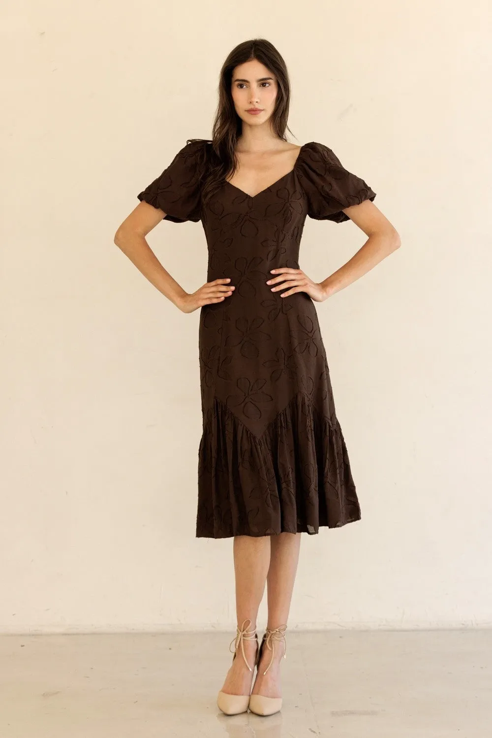 Ana Mesh Flower Midi Dress, Brown sold by North & Main Clothing Company product image thumbnail 4