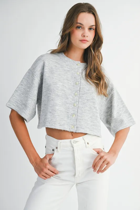 Jeanne Cropped Crew Neck Sweater, Heather Grey sold by North & Main Clothing Company
