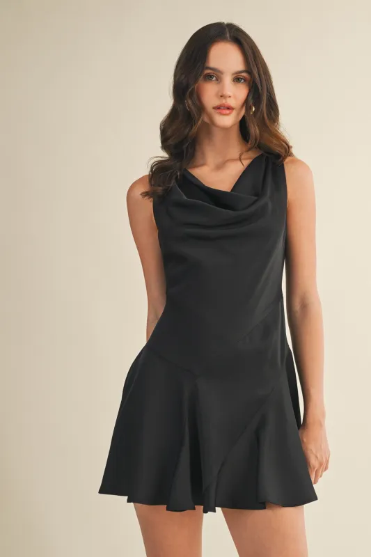 Mackenzie Cowl Neck Satin Dress, Black sold by North & Main Clothing Company