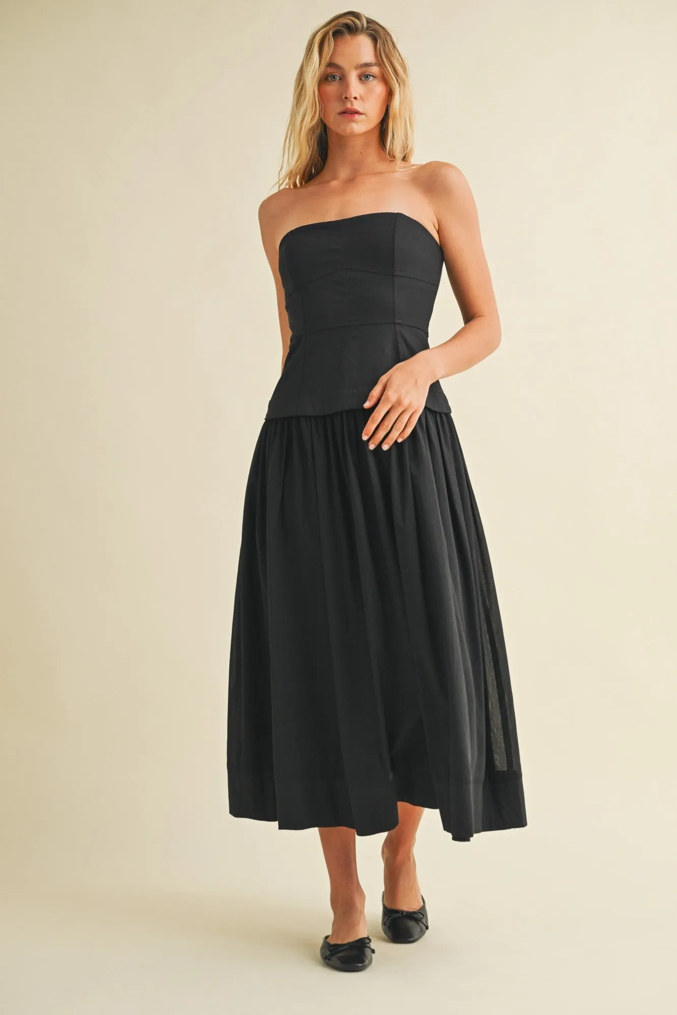 Celeste Corset Lined Strapless Dress, Black sold by North & Main Clothing Company