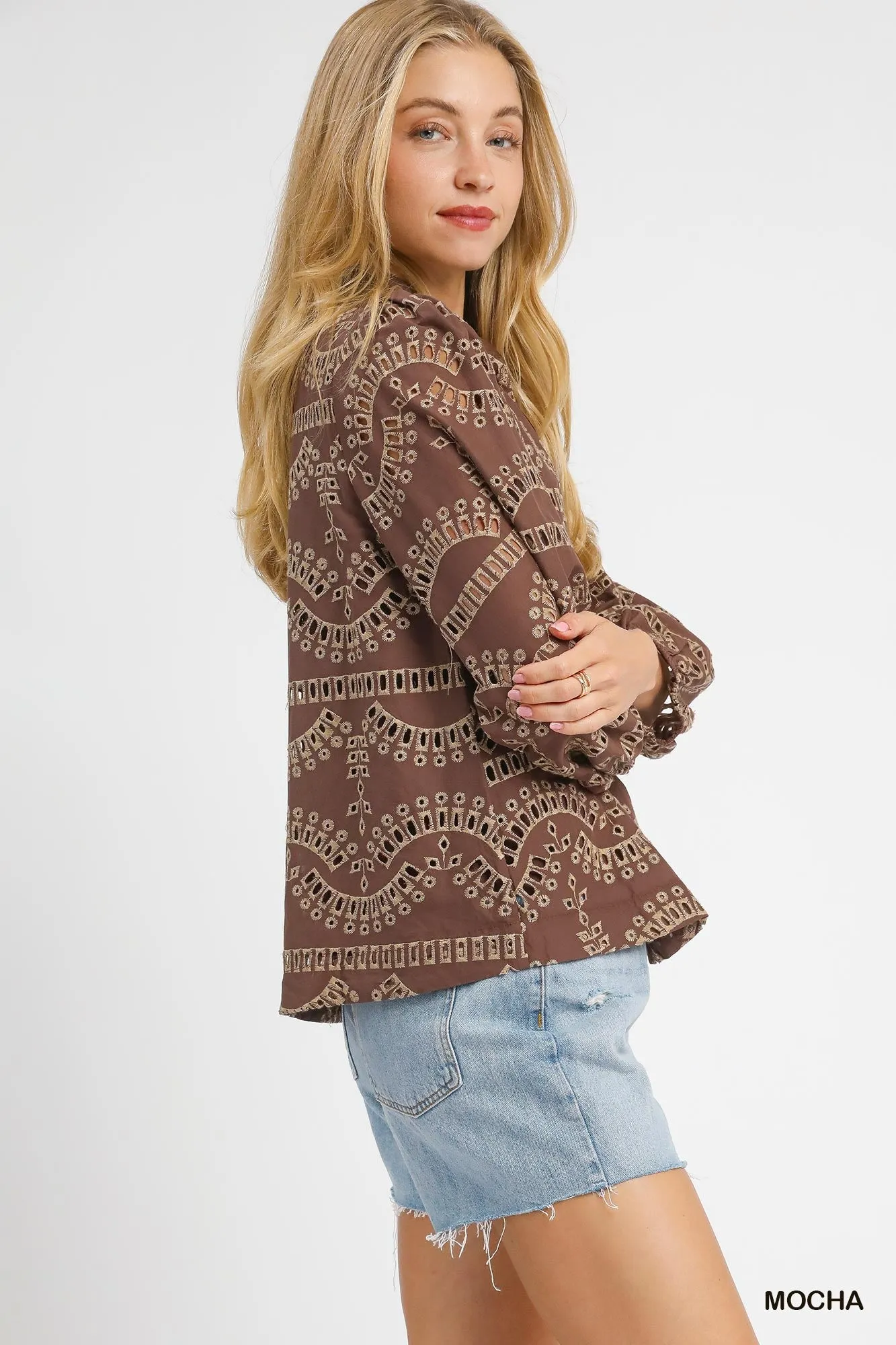 Daphne Eyelet Embroidered Blouse, Mocha sold by North & Main Clothing Company product image thumbnail 4