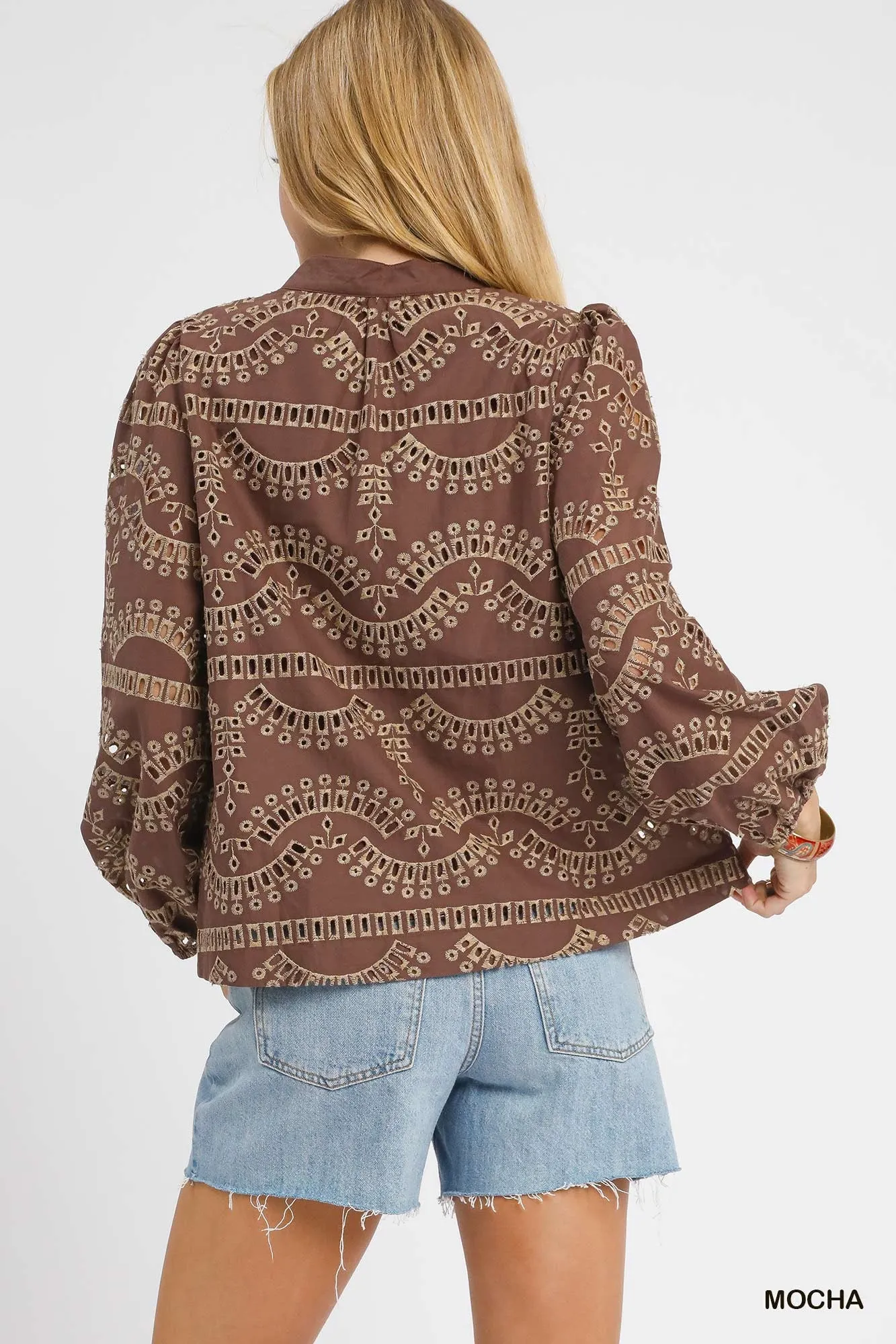 Daphne Eyelet Embroidered Blouse, Mocha sold by North & Main Clothing Company product image thumbnail 5