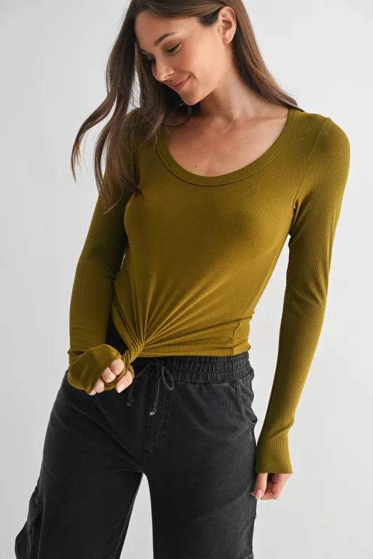 Lilah Slim Fit Ribbed Top, Camo Green made by Mono B