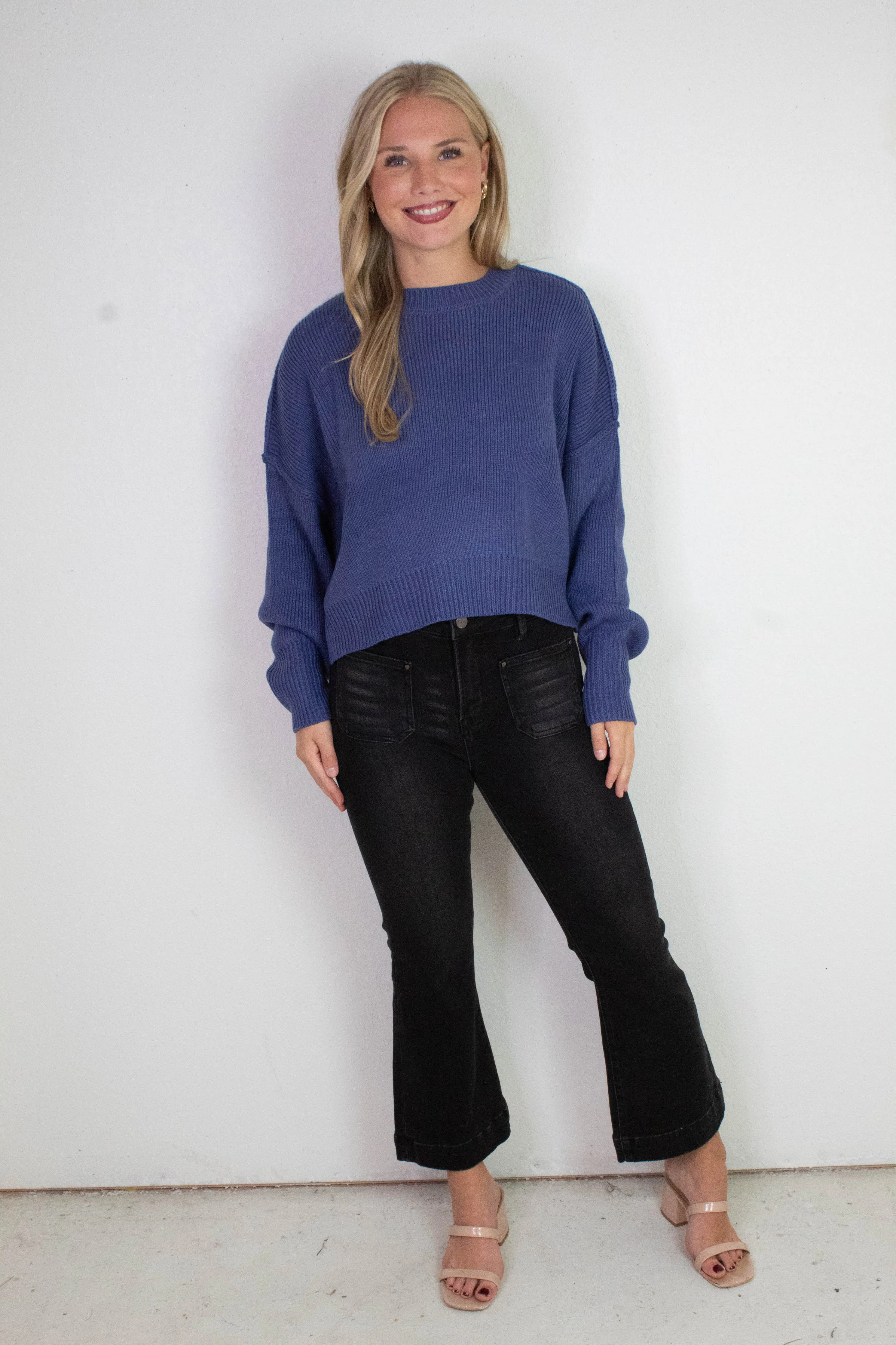 Camila Round Neck Cropped Sweater, Dusty Indigo sold by North & Main Clothing Company product image thumbnail 2