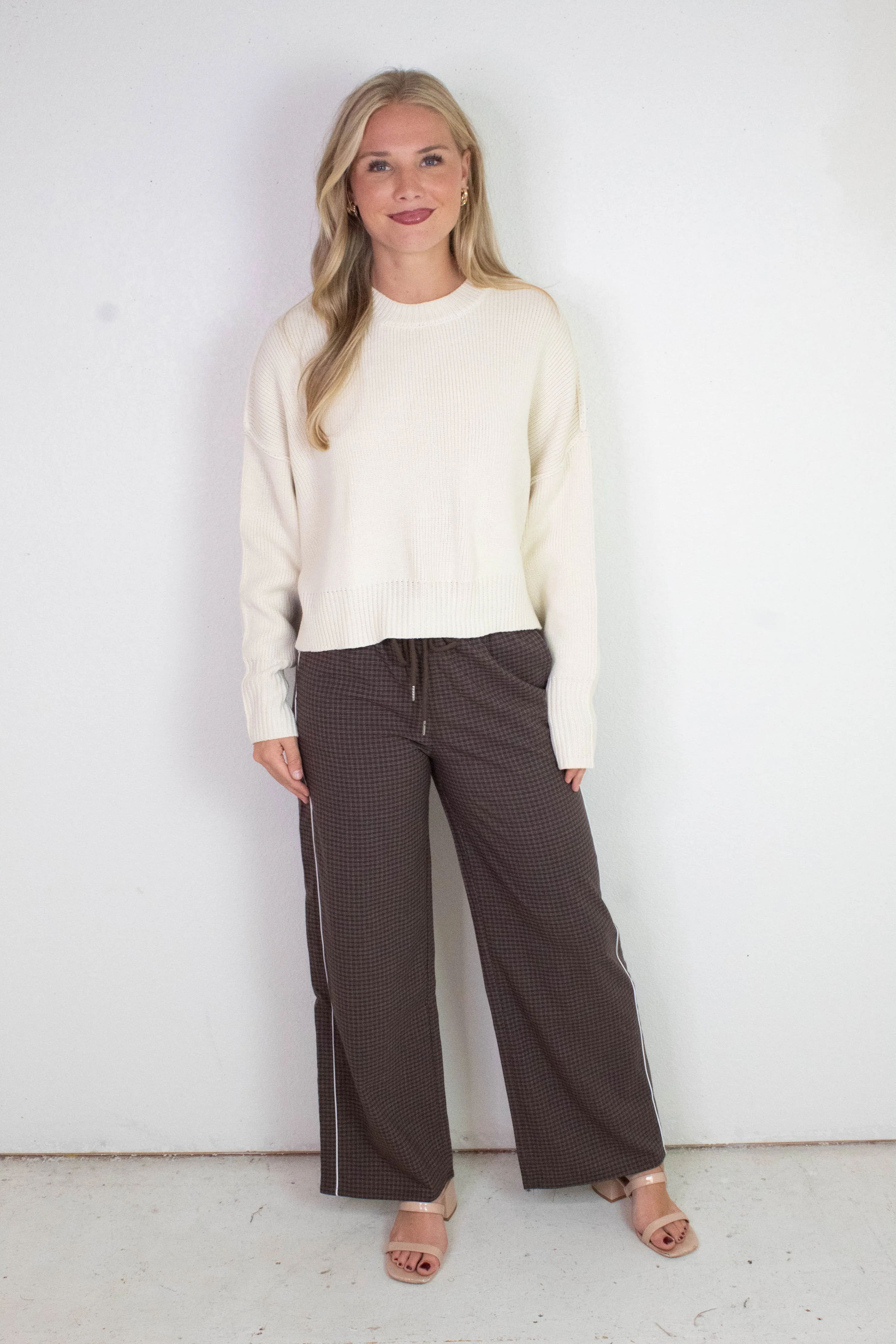 Camila Round Neck Cropped Sweater, Cream sold by North & Main Clothing Company product image thumbnail 5