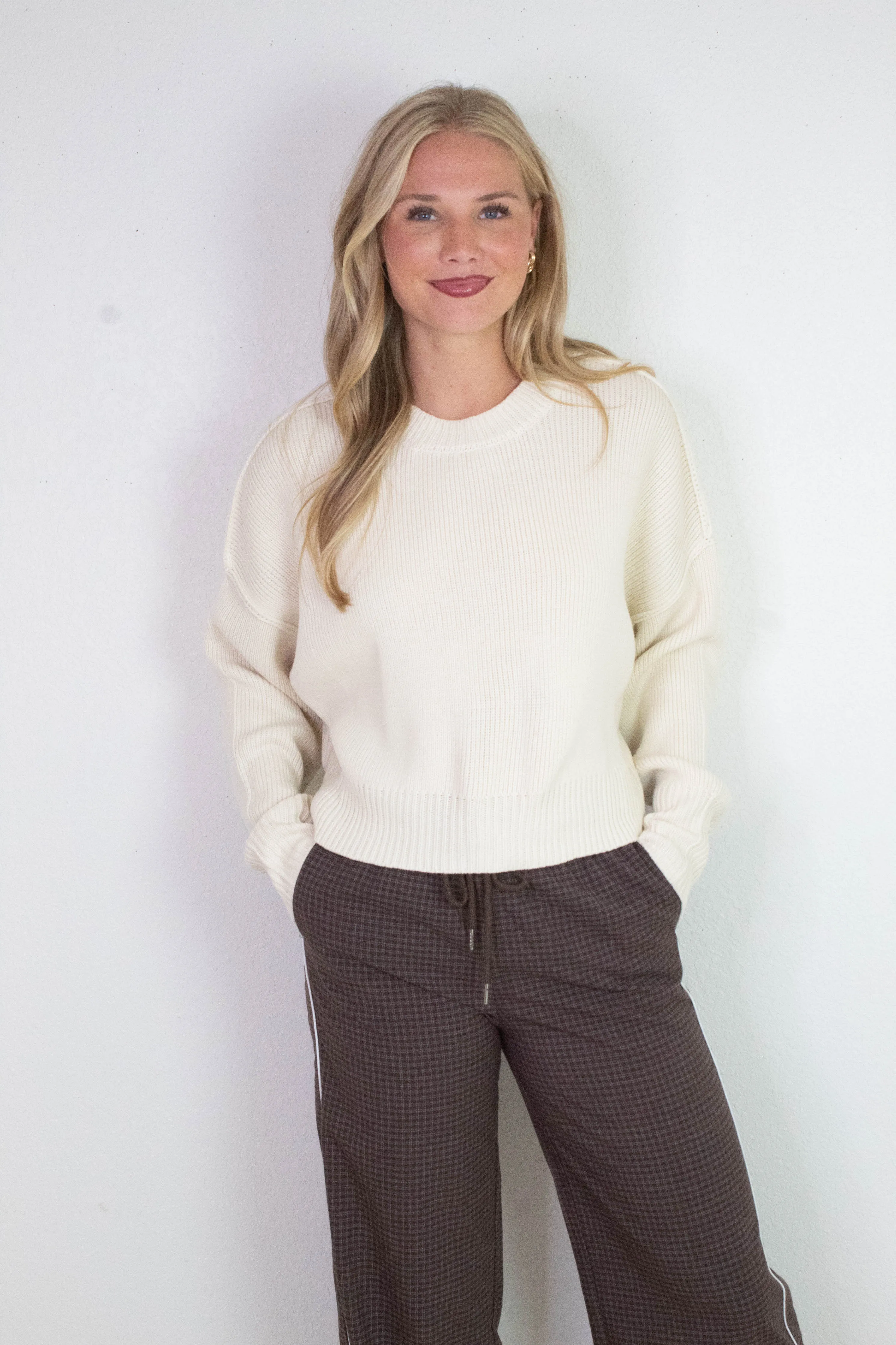 Camila Round Neck Cropped Sweater, Cream sold by North & Main Clothing Company product image thumbnail 3