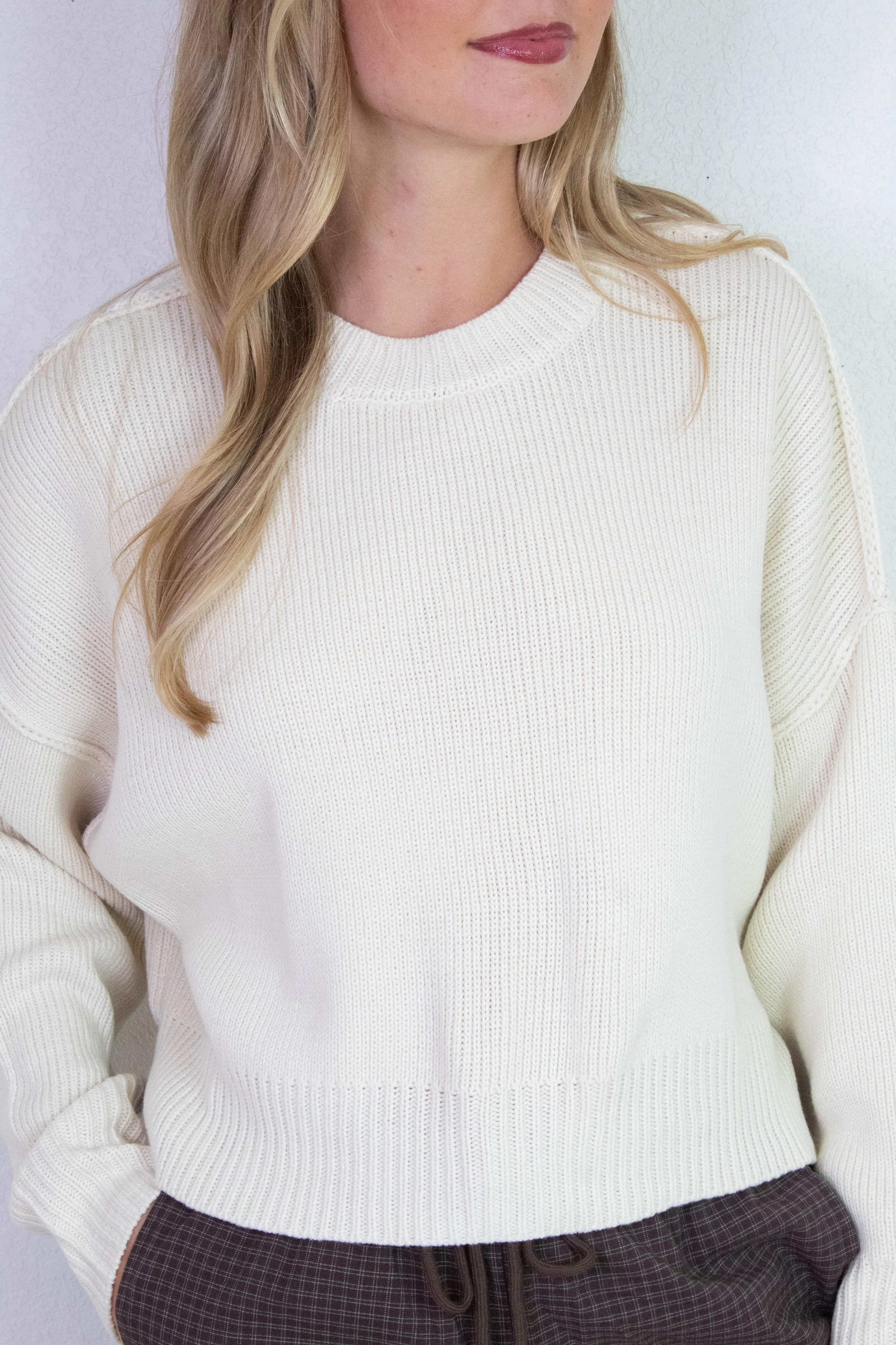 Camila Round Neck Cropped Sweater, Cream sold by North & Main Clothing Company product image thumbnail 4