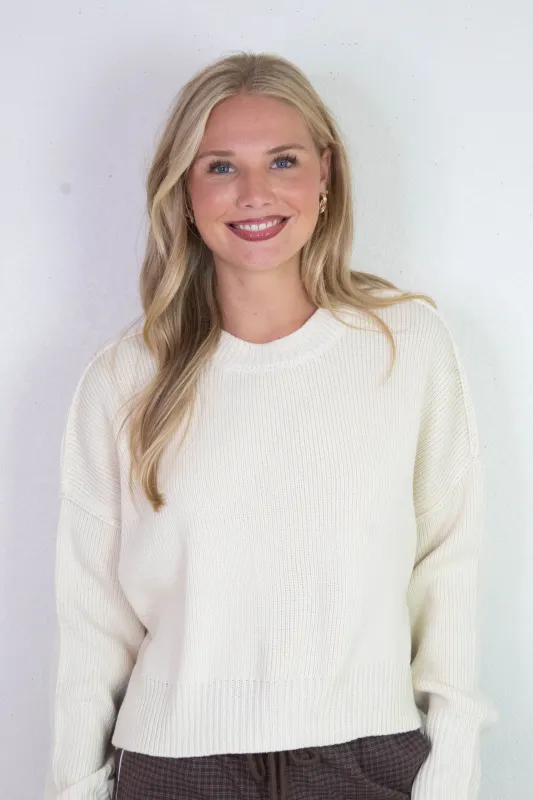 Camila Round Neck Cropped Sweater, Cream sold by North & Main Clothing Company