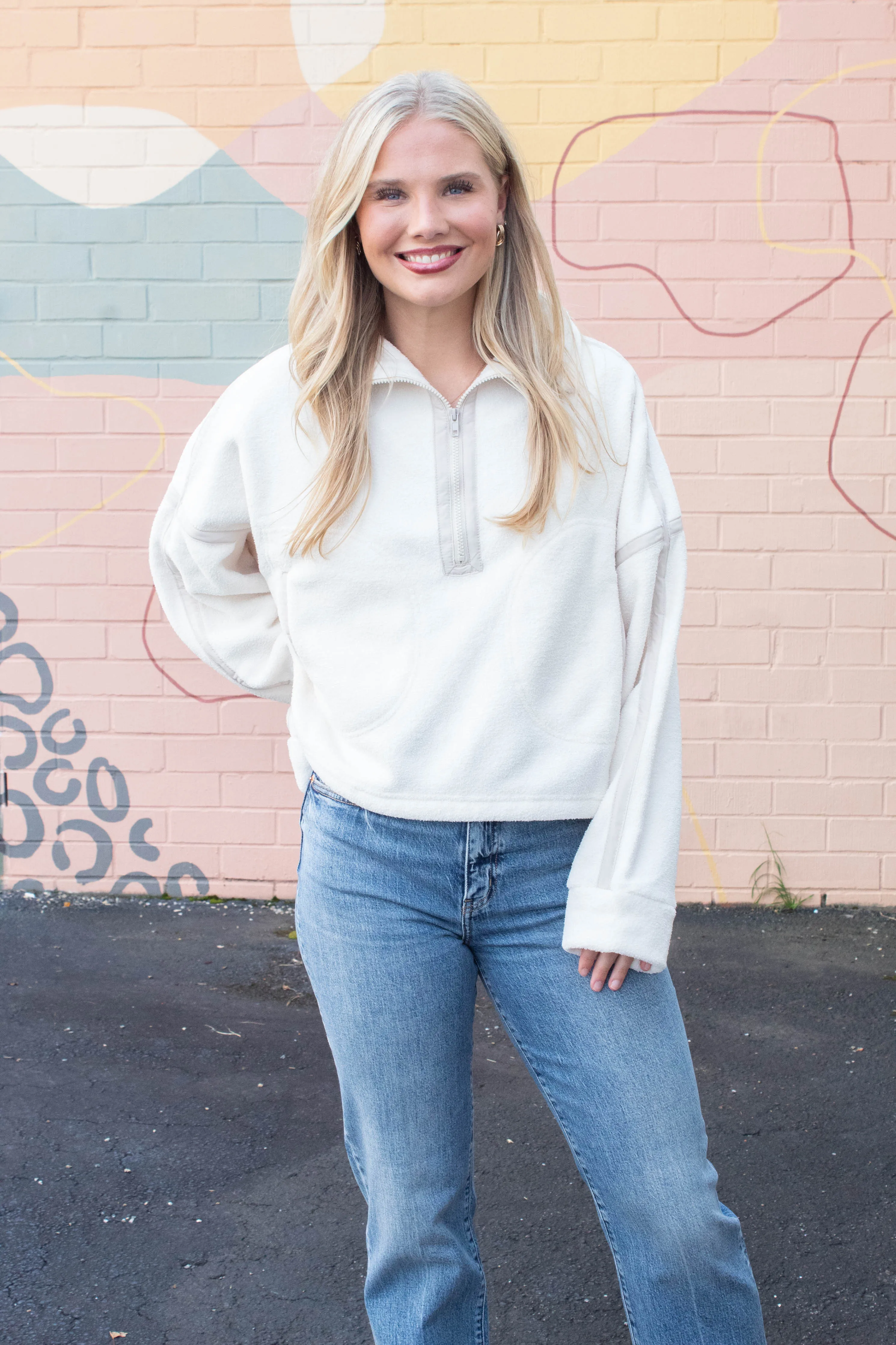 Anna Fleece Half Zip Pullover, Ivory sold by North & Main Clothing Company product image thumbnail 3