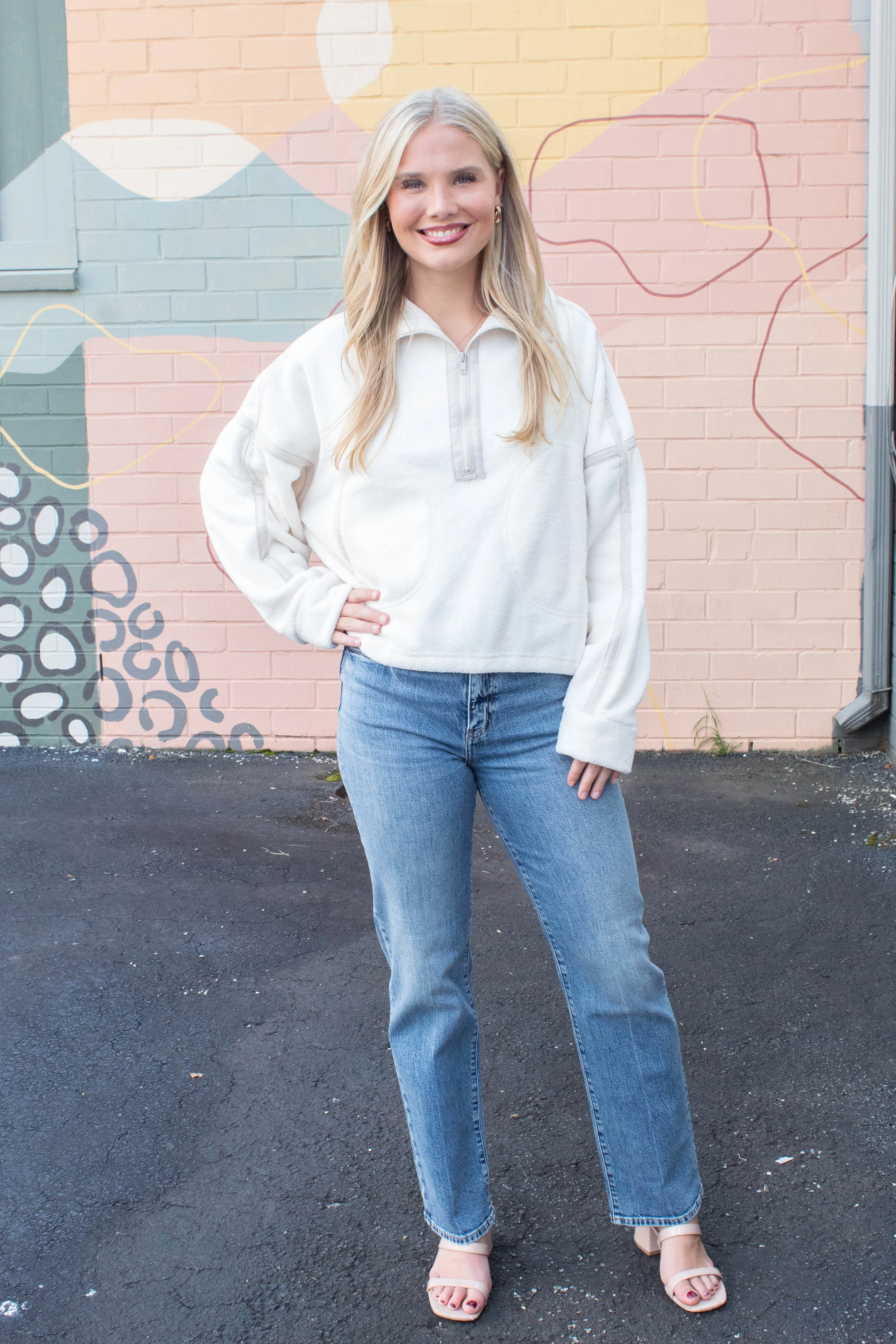 Anna Fleece Half Zip Pullover, Ivory sold by North & Main Clothing Company product image thumbnail 5