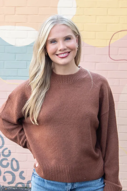 Madeline Pullover Crewneck Sweater, Chestnut sold by North & Main Clothing Company