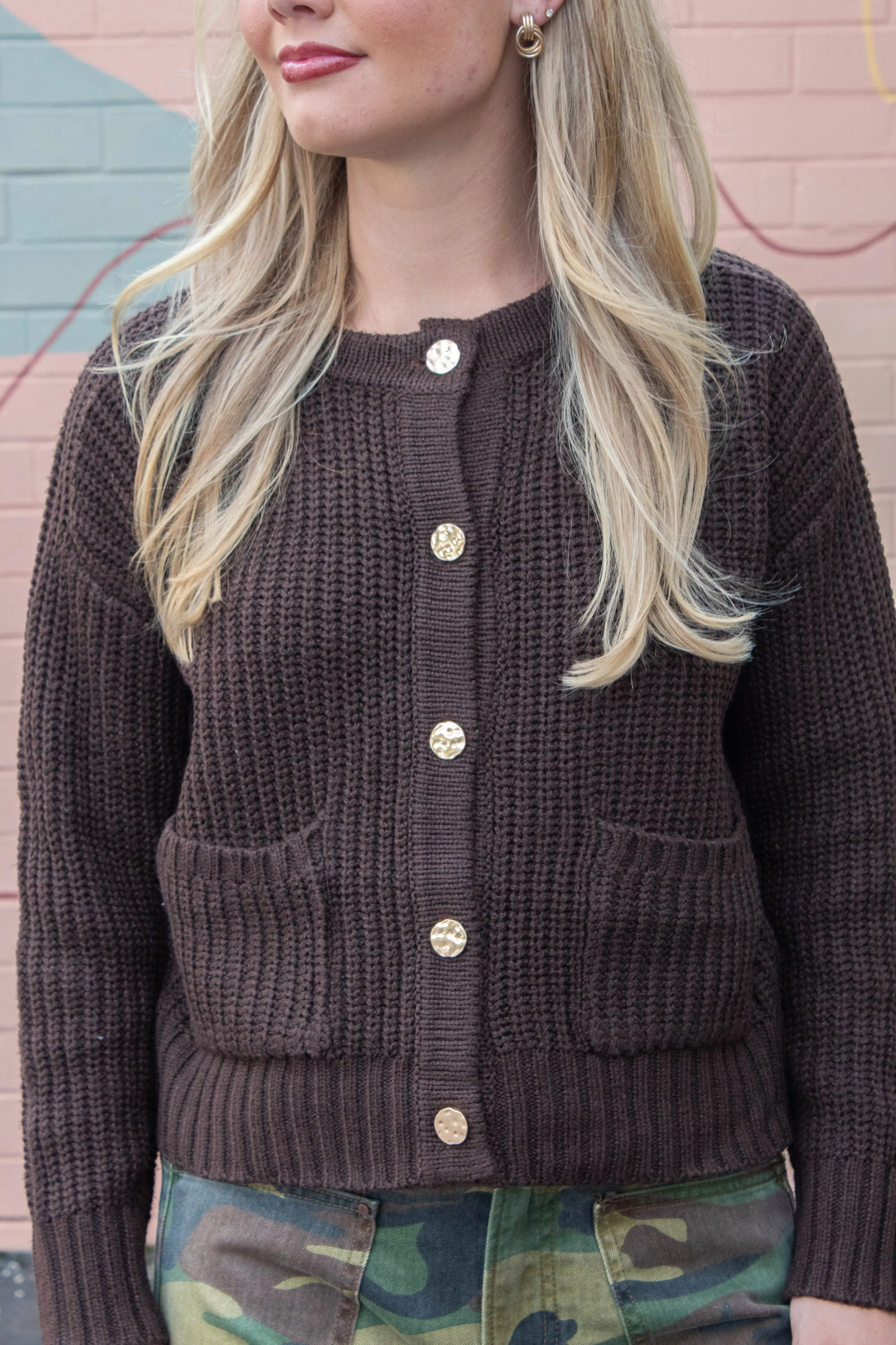 Catalina Metal Button Front Cardigan, Brown sold by North & Main Clothing Company product image thumbnail 4