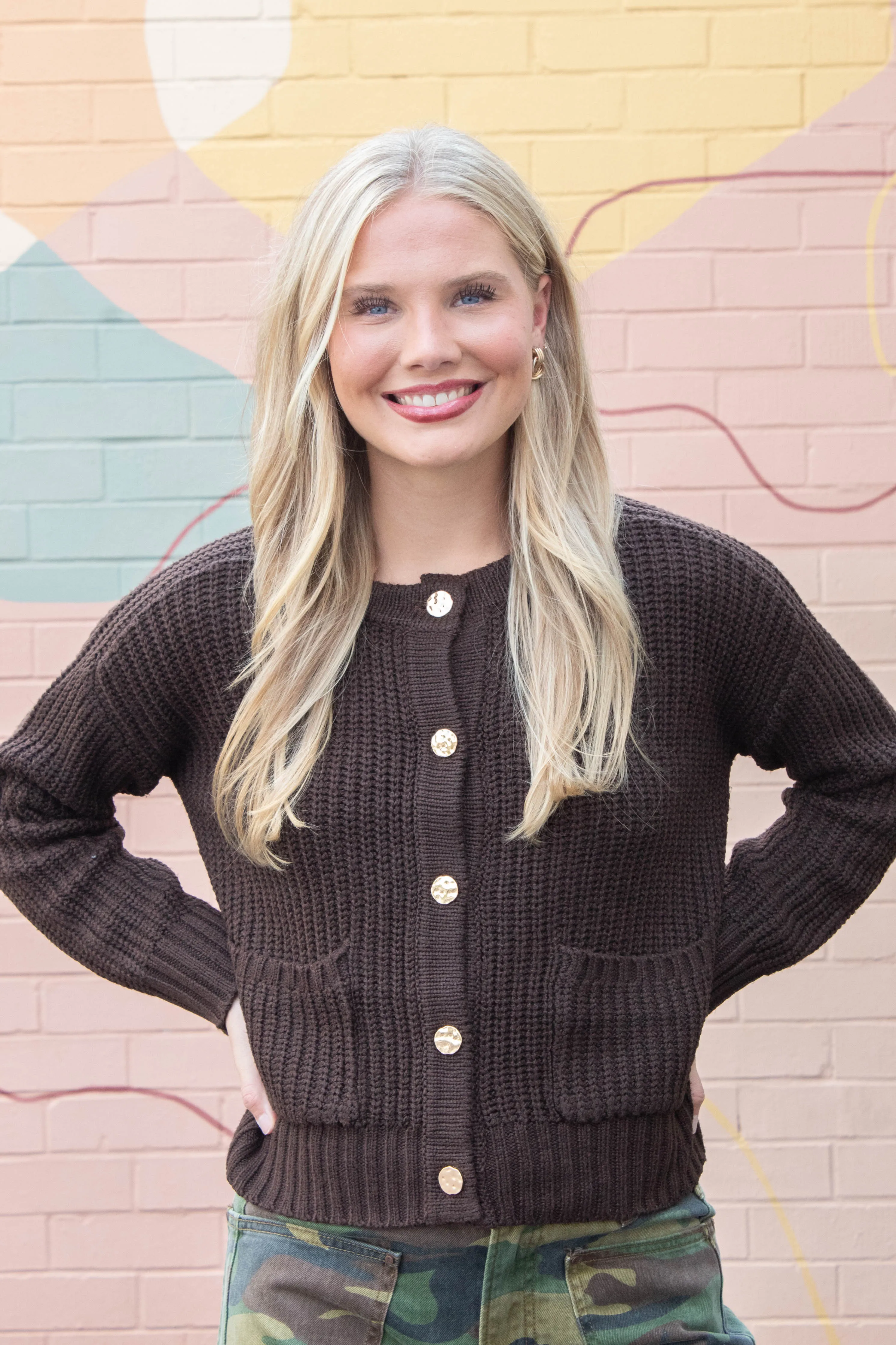 Catalina Metal Button Front Cardigan, Brown sold by North & Main Clothing Company product image thumbnail 5