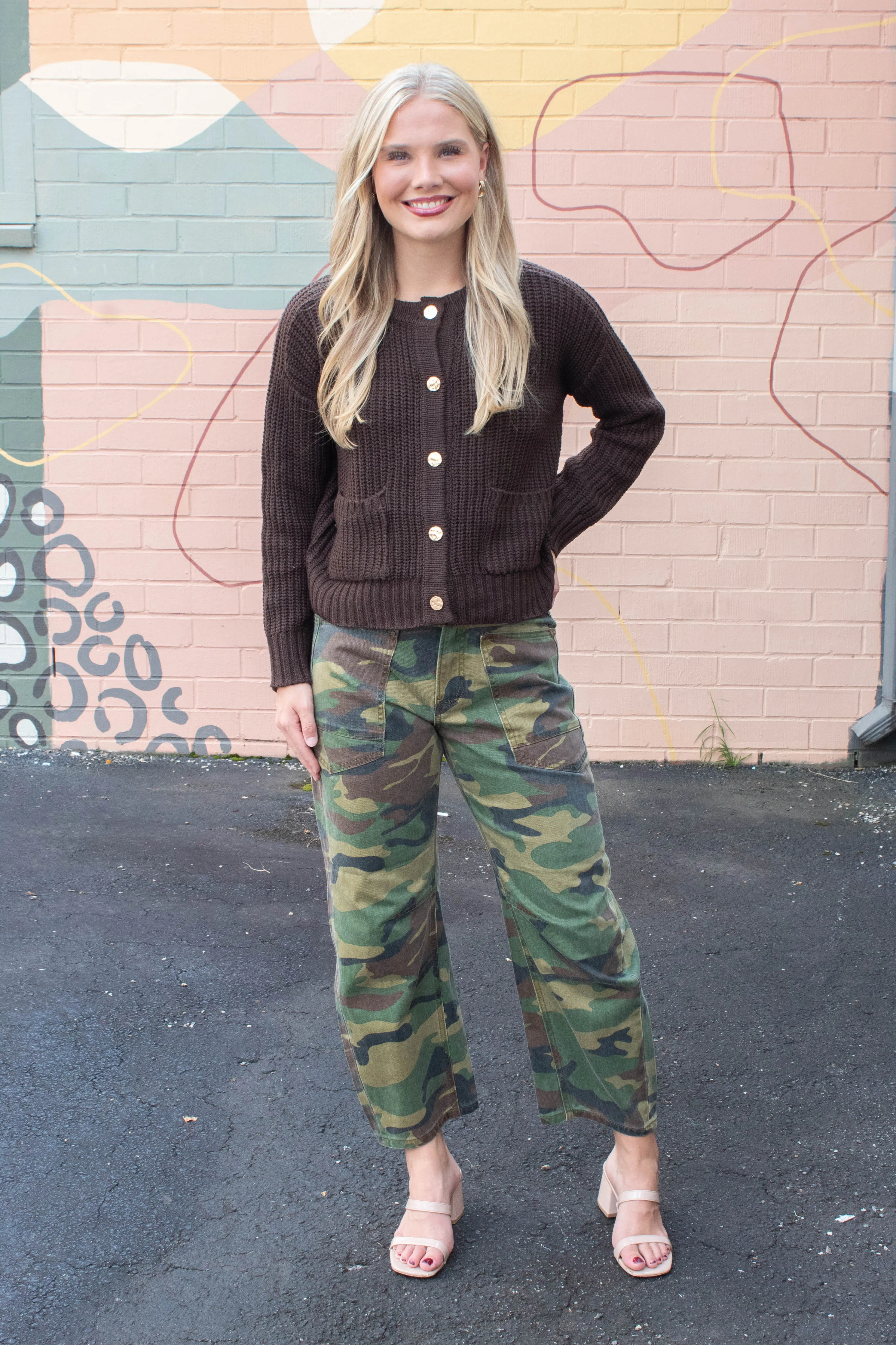 Catalina Metal Button Front Cardigan, Brown sold by North & Main Clothing Company product image thumbnail 2