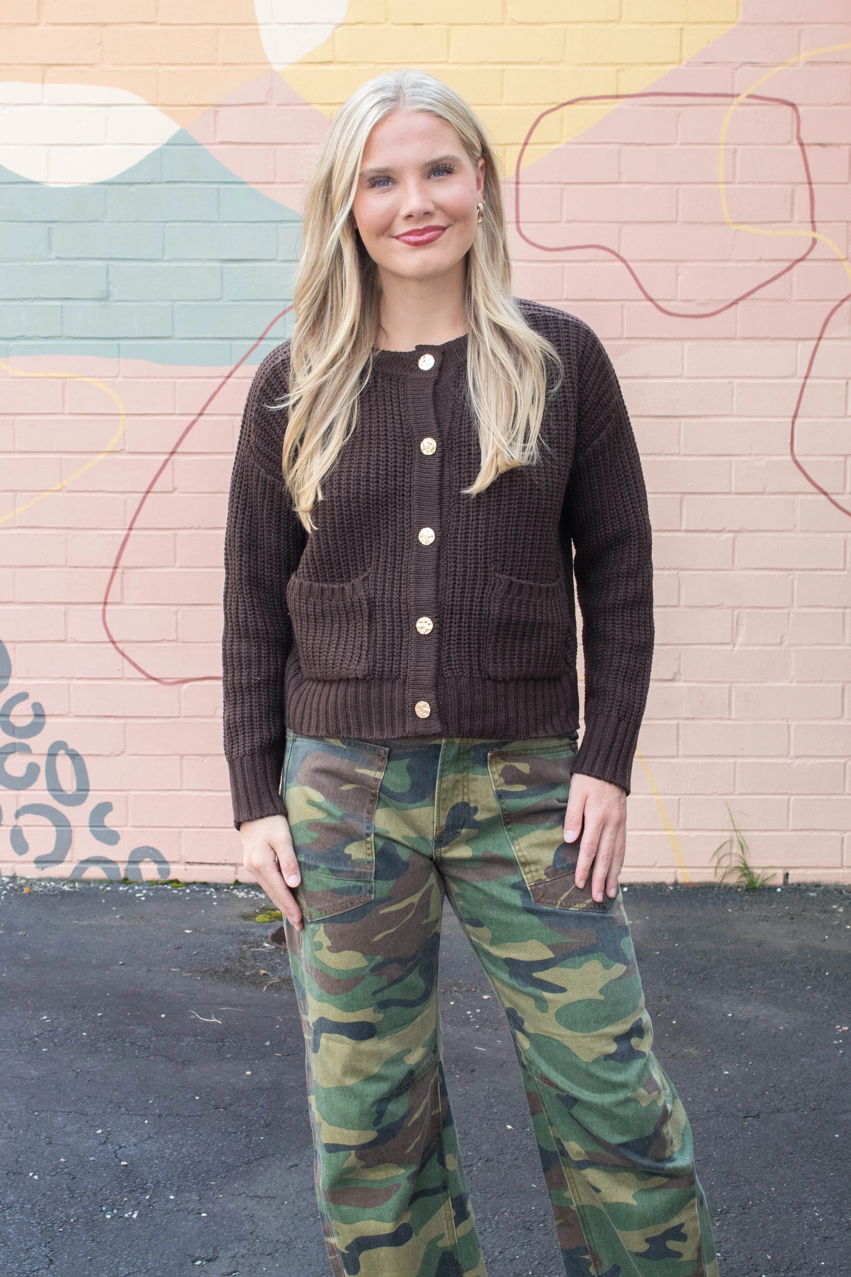 Catalina Metal Button Front Cardigan, Brown sold by North & Main Clothing Company product image thumbnail 3