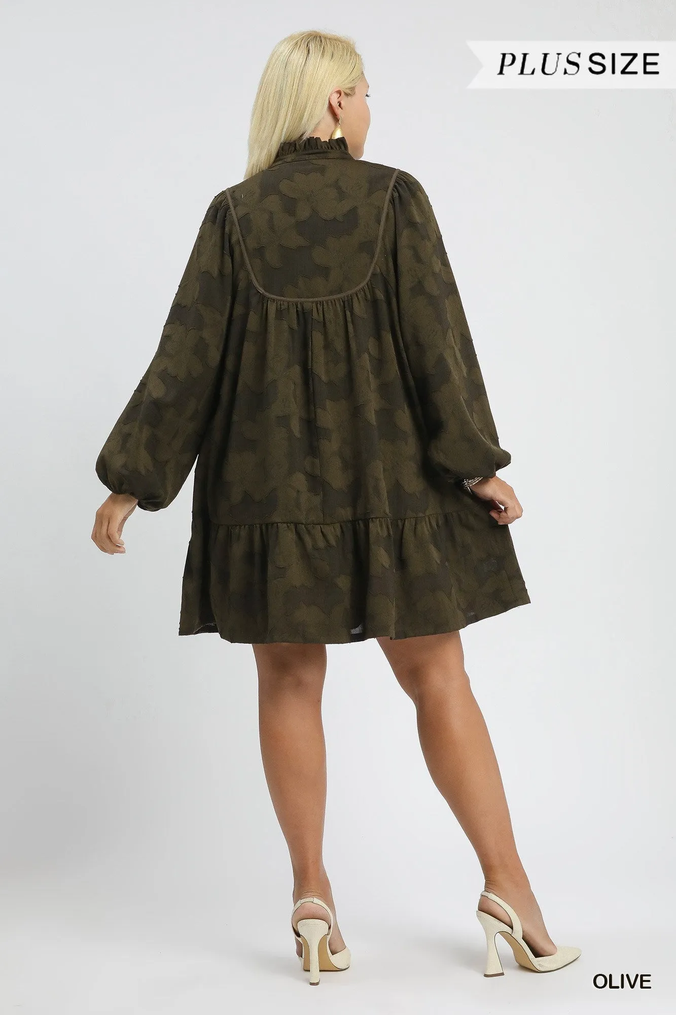 Arlette Jacquard Ruffle Detail Dress, Olive | Plus Size sold by North & Main Clothing Company product image thumbnail 5