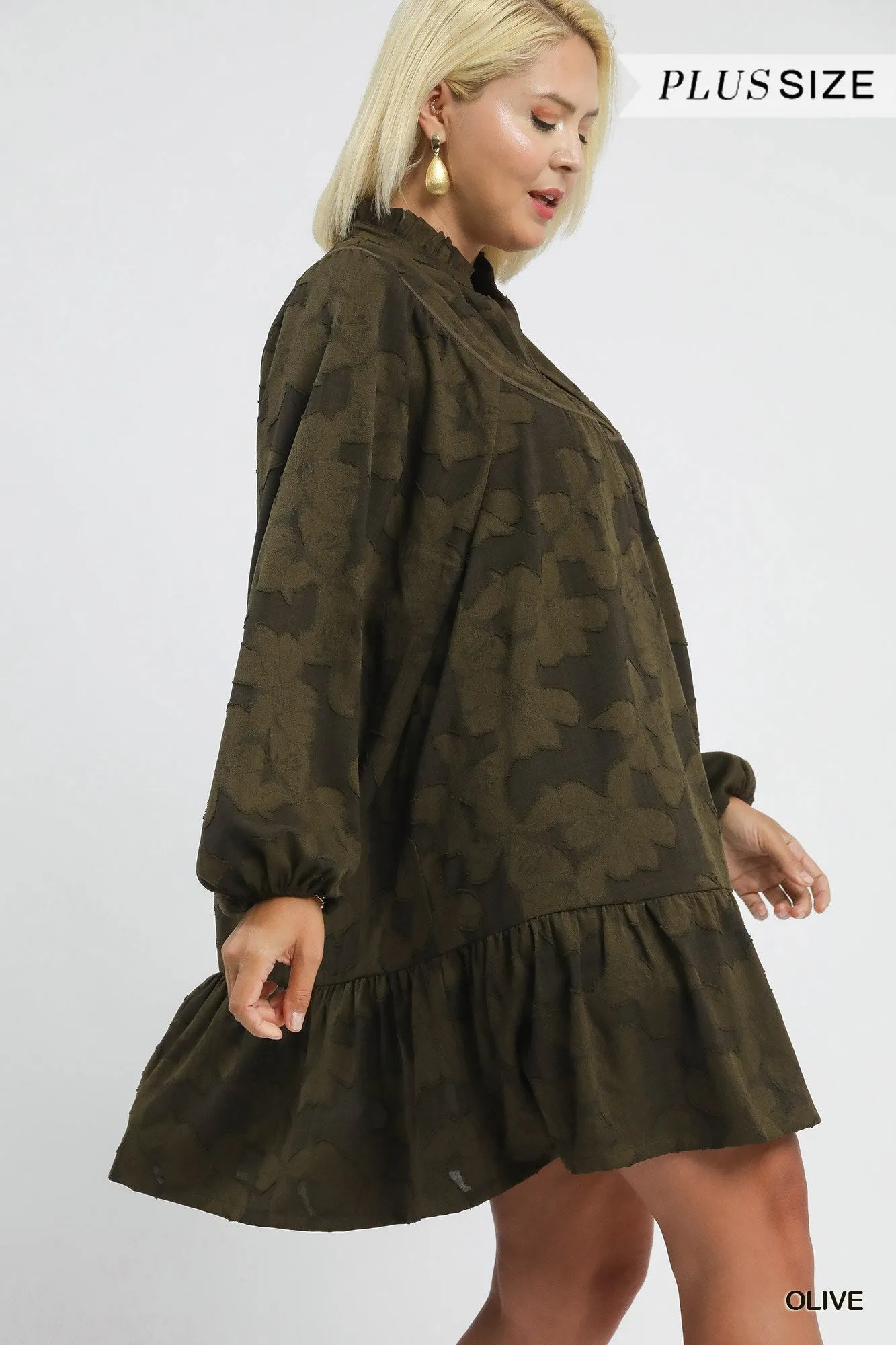 Arlette Jacquard Ruffle Detail Dress, Olive | Plus Size sold by North & Main Clothing Company product image thumbnail 4