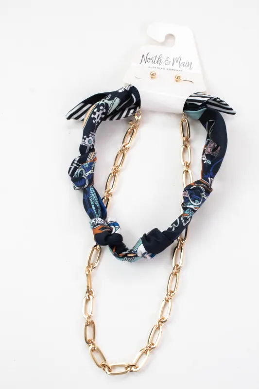 Kaitlyn Knotted Scarf Layered Necklace, Navy sold by North & Main Clothing Company