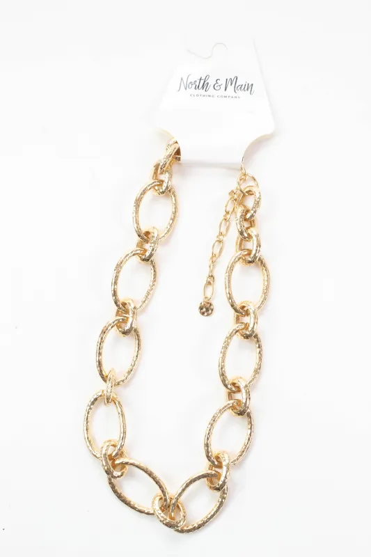 Anne Hammered Open Circle Chunky Necklace, Gold sold by North & Main Clothing Company