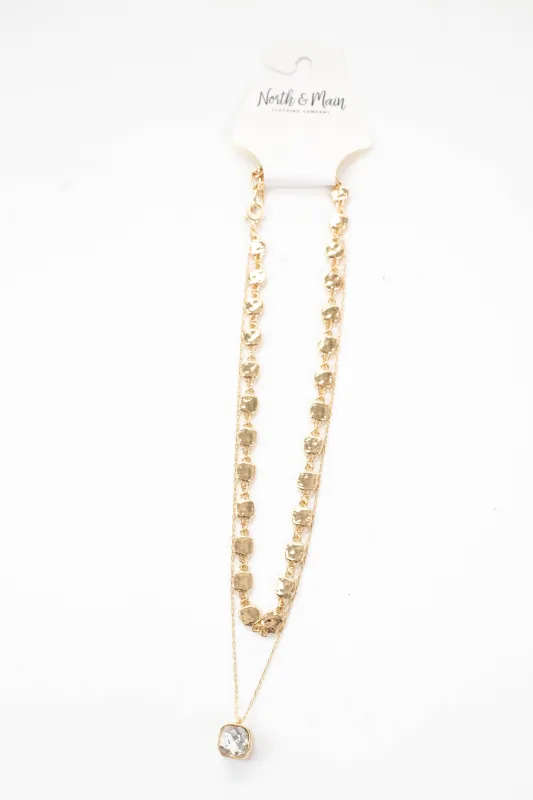 Davina Two Layered Crystal Drop Necklace, Gold sold by North & Main Clothing Company