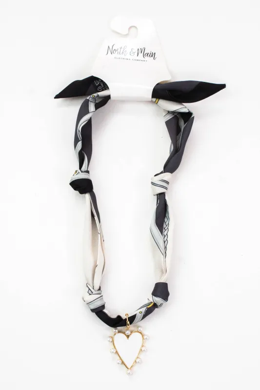 Mavis Pearlized Heart Scarf Necklace, Grey/White sold by North & Main Clothing Company