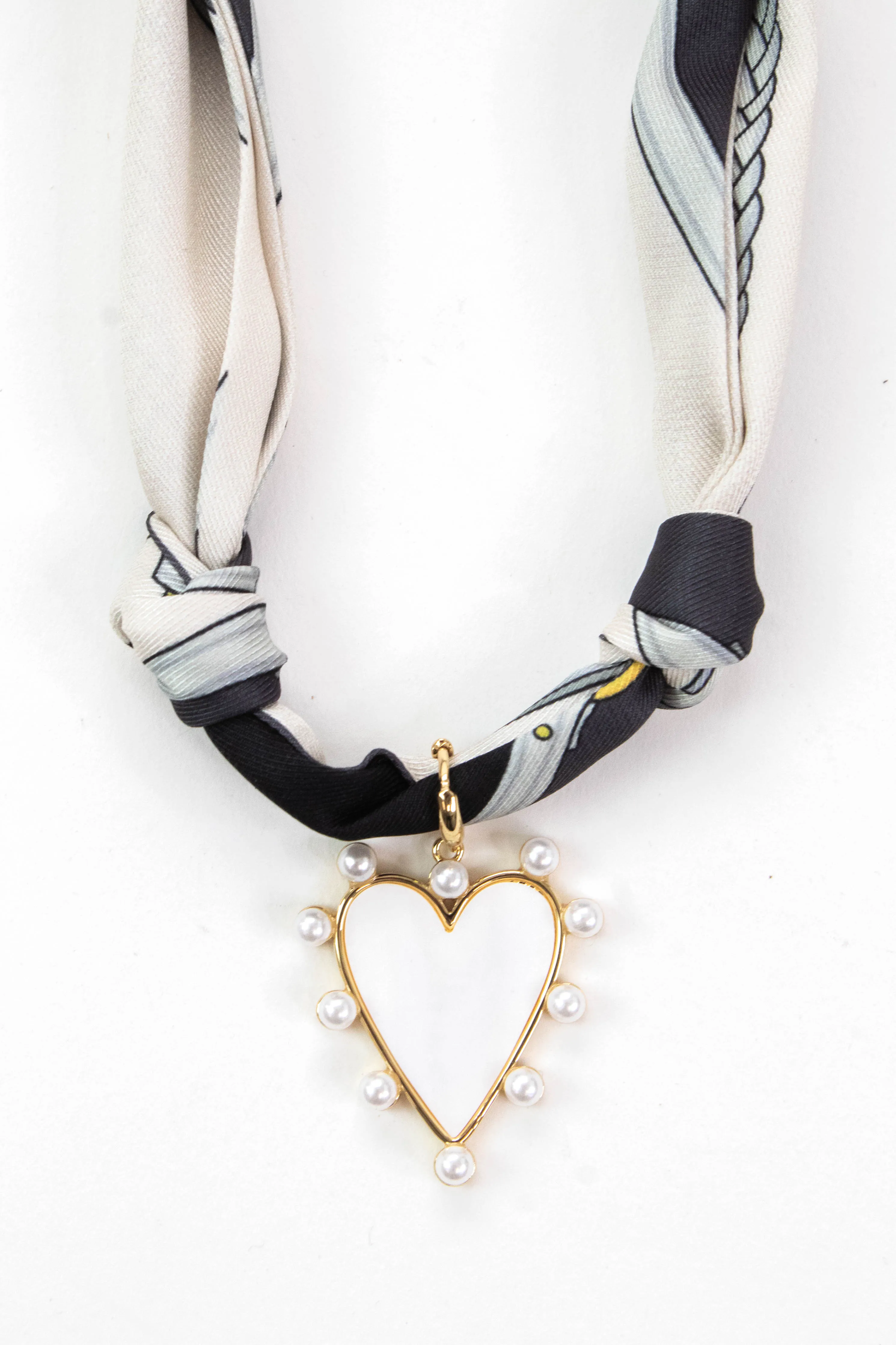 Mavis Pearlized Heart Scarf Necklace, Grey/White sold by North & Main Clothing Company product image thumbnail 2