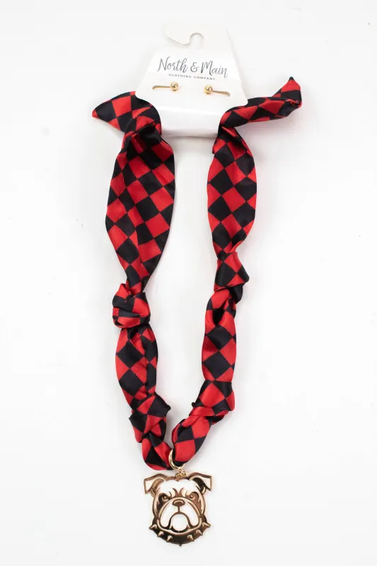 Georgia Gameday Scarf Necklace, Red/Black sold by North & Main Clothing Company