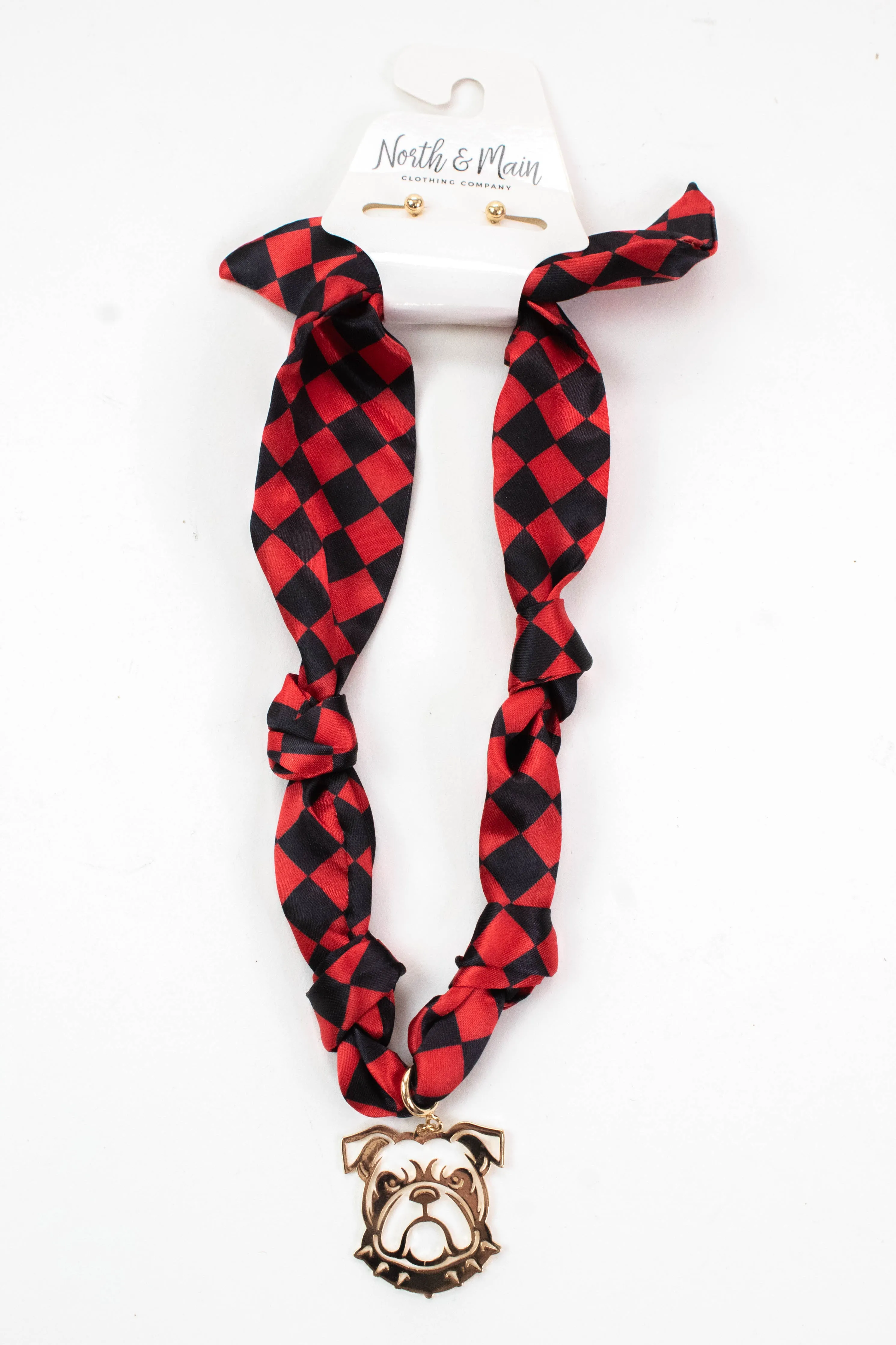 Georgia Gameday Scarf Necklace, Red/Black sold by North & Main Clothing Company