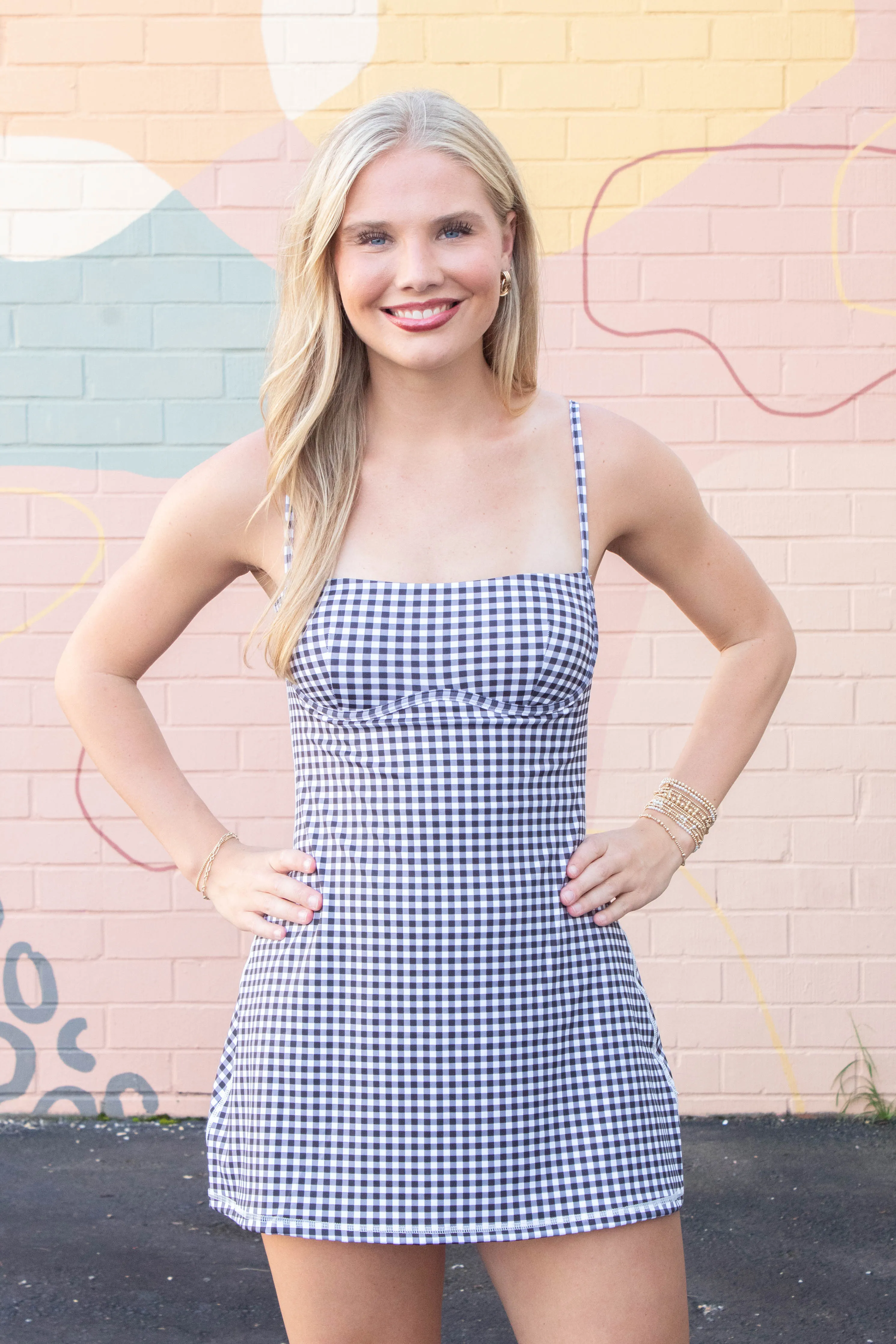 Raelynn Gingham Athletic Dress, Black Gingham sold by North & Main Clothing Company