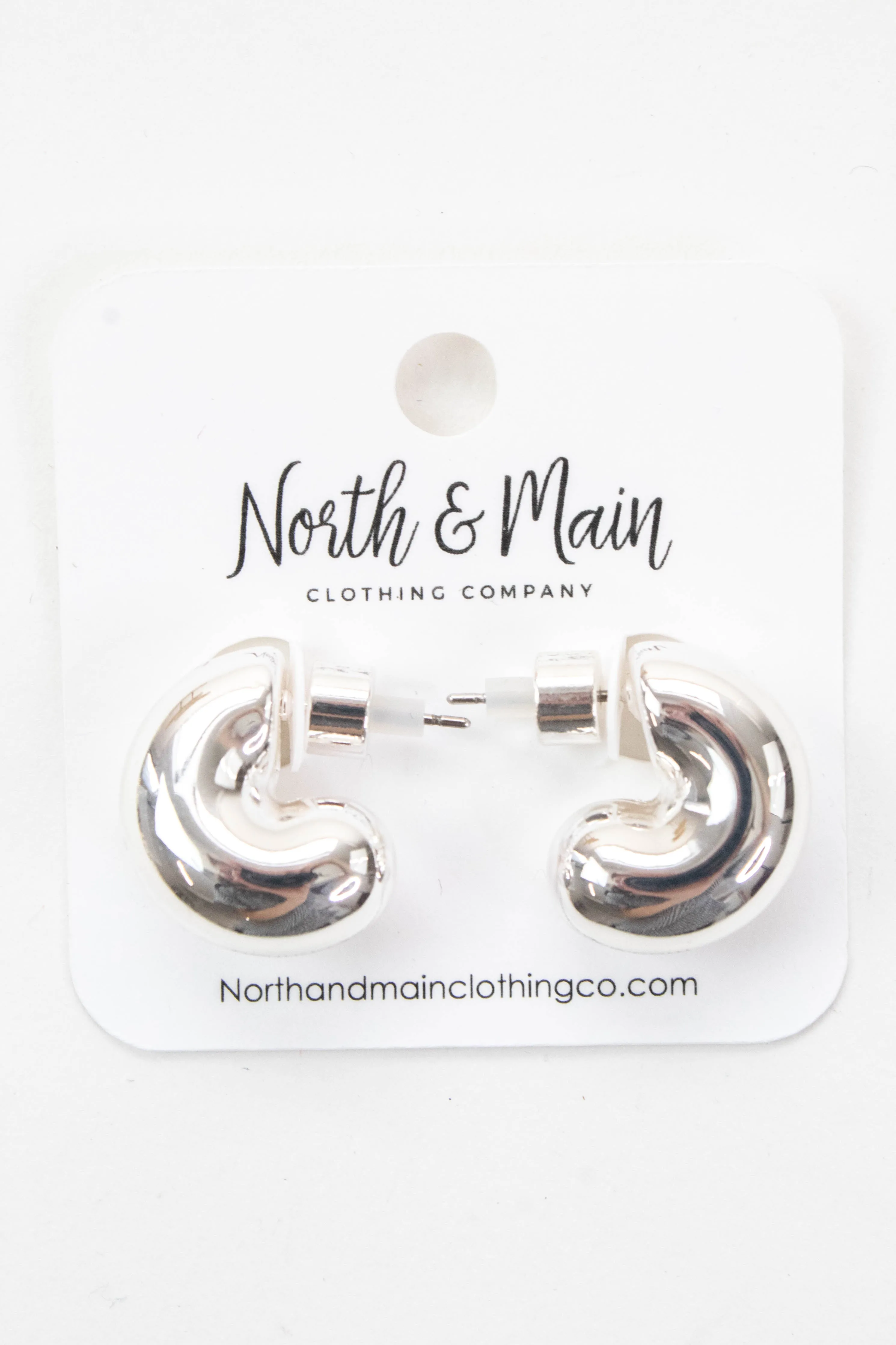 Gwen Rounded Huggie Hoop Earring, Silver sold by North & Main Clothing Company