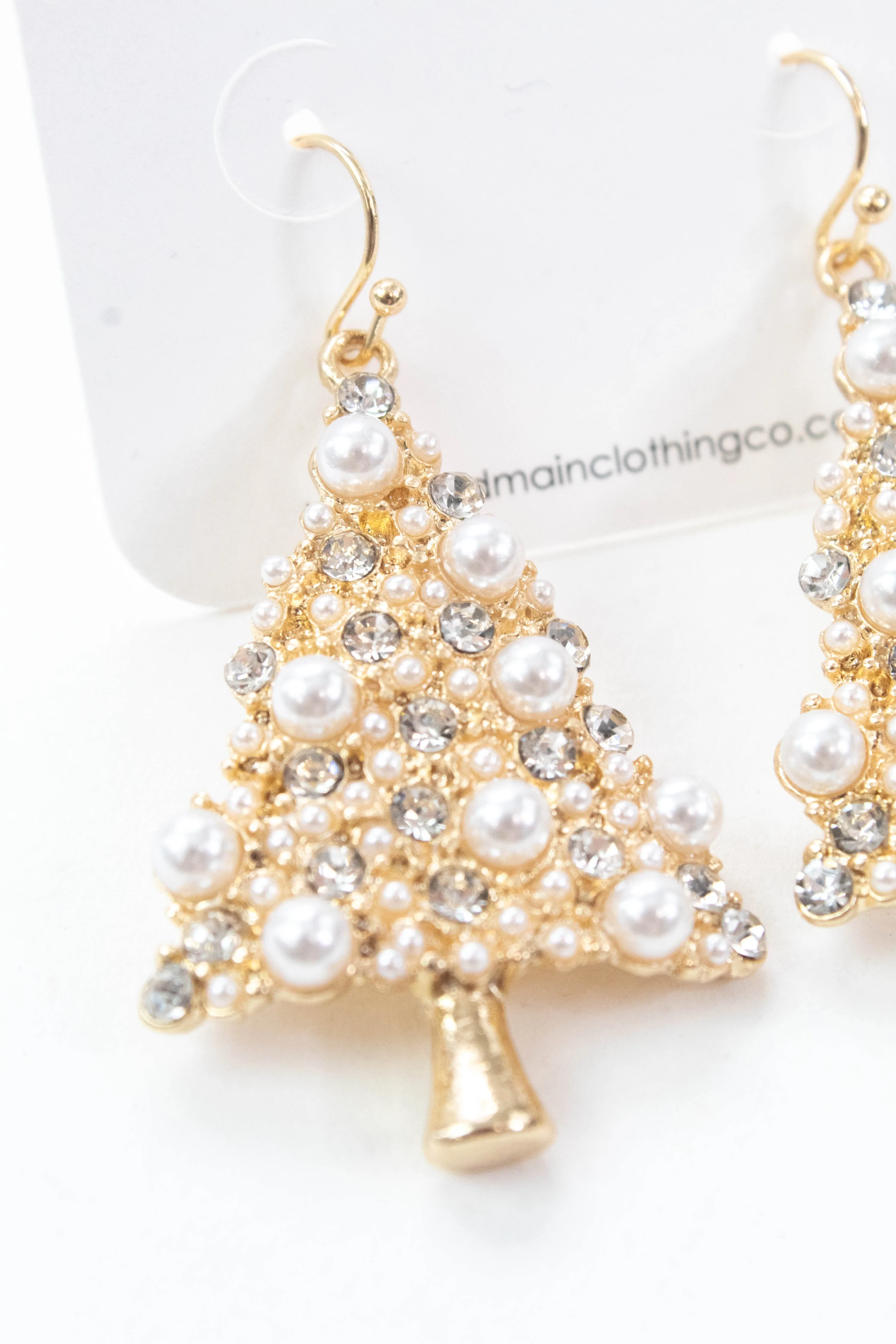 Christmas Tree Pearl & Rhinestone Earring, Gold sold by North & Main Clothing Company product image thumbnail 2