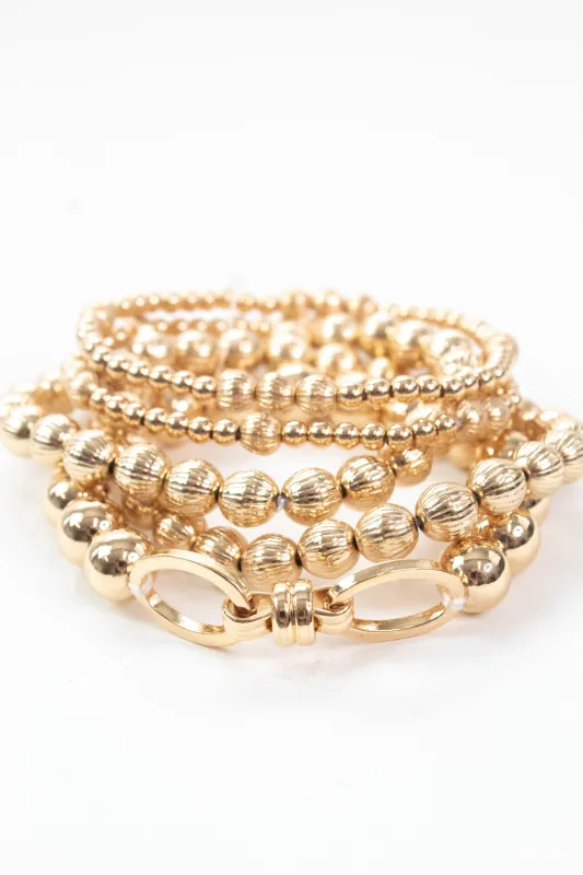 Lottie Textured Beaded Bracelets, Gold sold by North & Main Clothing Company