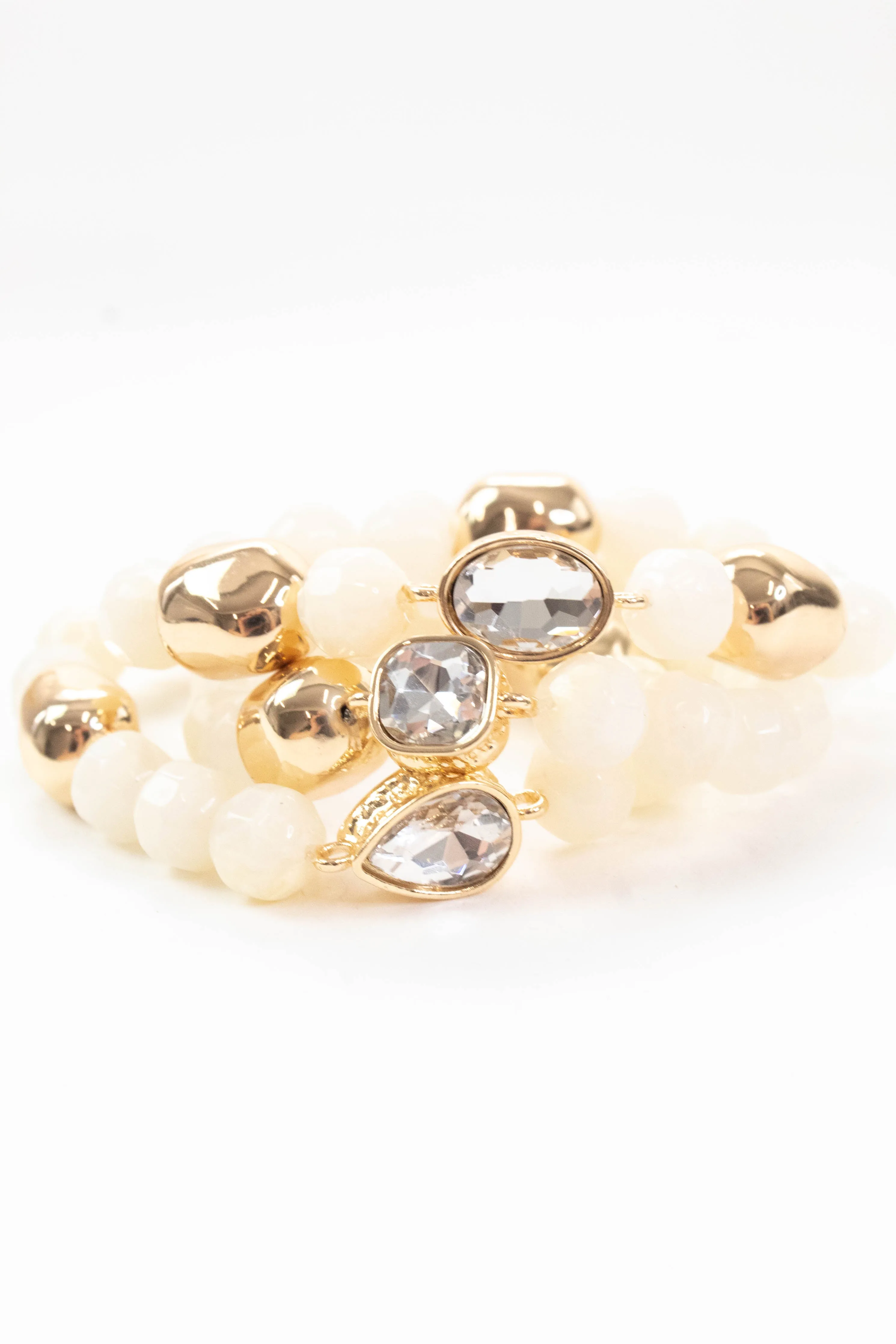 Elliana Natural Stone & Gold Beaded Bracelets, Ivory sold by North & Main Clothing Company