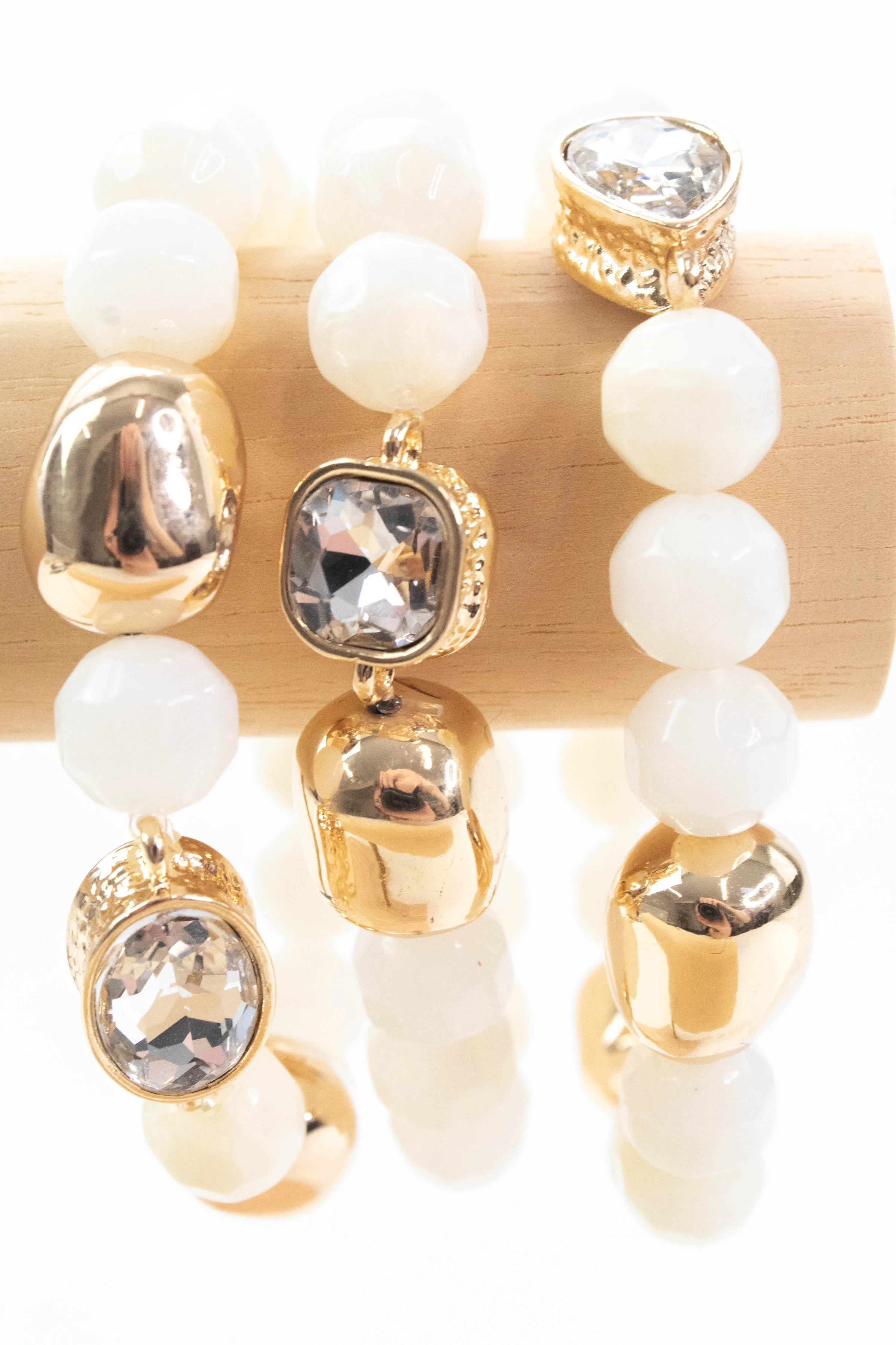 Elliana Natural Stone & Gold Beaded Bracelets, Ivory sold by North & Main Clothing Company product image thumbnail 2