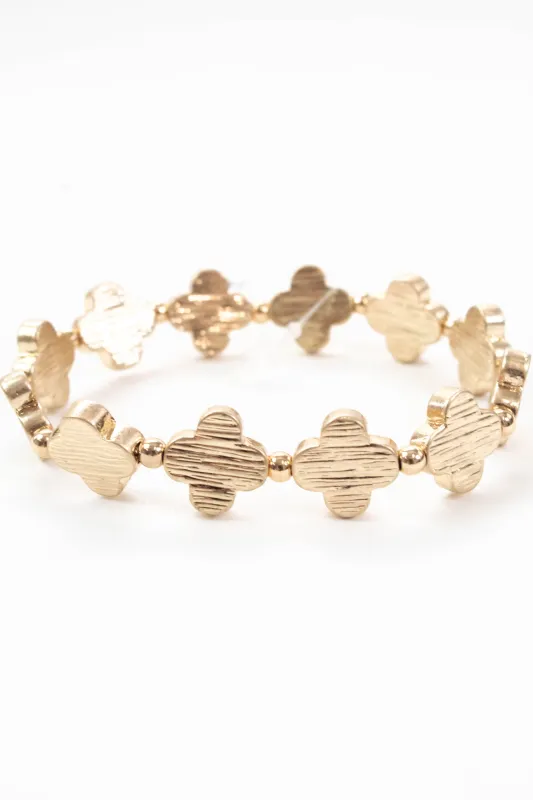 Martha Textured Metal Clover Bracelet, Worn Gold made by North & Main Clothing Company