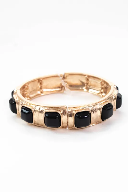 Macy Hammered Gold Square Stone Bracelet, Black/Gold sold by North & Main Clothing Company