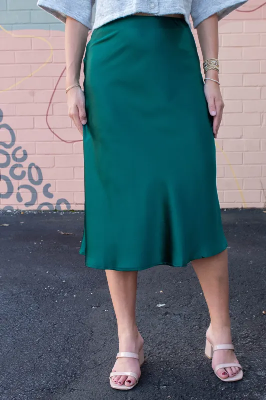 Stevie Satin Bias Midi Skirt, Sea Green sold by North & Main Clothing Company