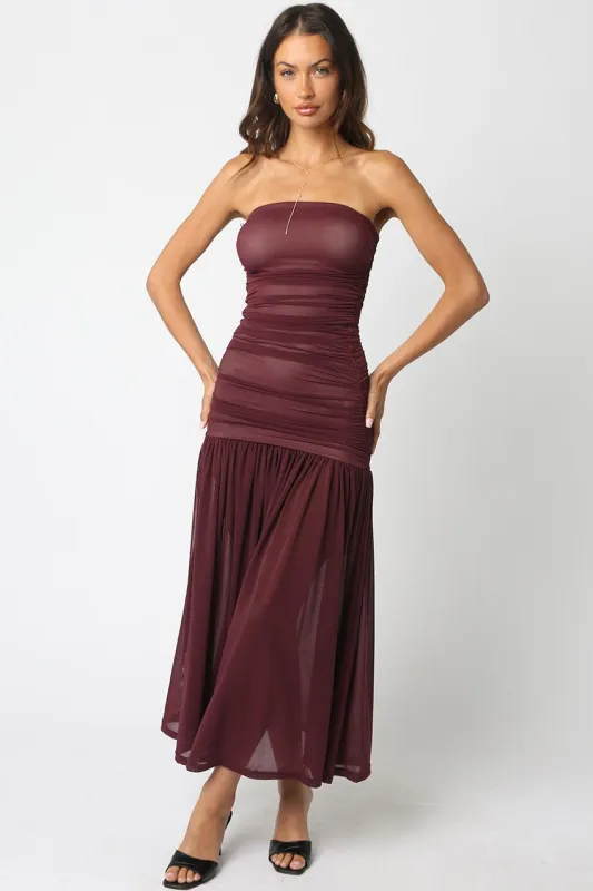 Lenora Strapless Fitted Maxi Dress, Burgundy sold by North & Main Clothing Company