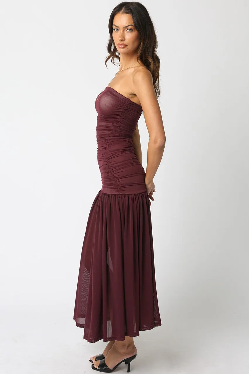 Lenora Strapless Fitted Maxi Dress, Burgundy sold by North & Main Clothing Company product image thumbnail 3
