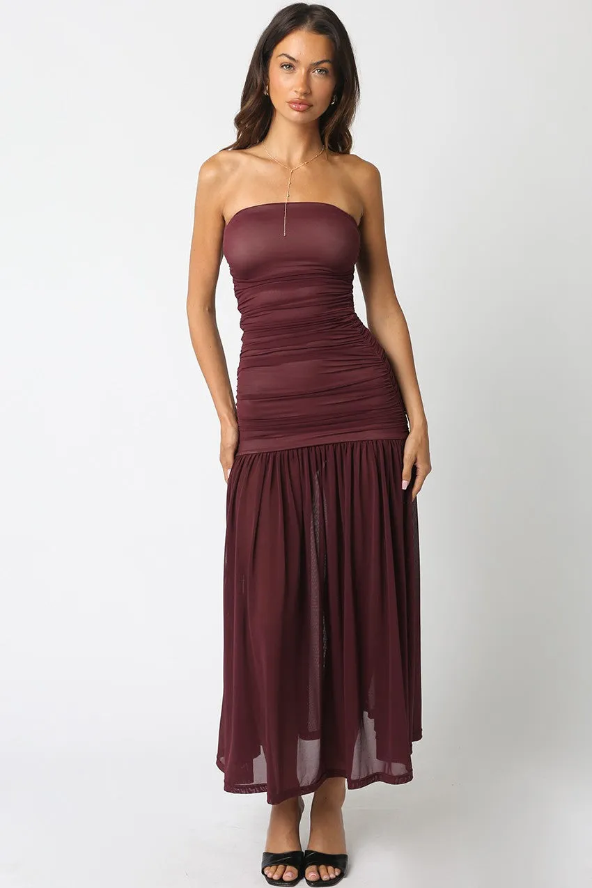 Lenora Strapless Fitted Maxi Dress, Burgundy sold by North & Main Clothing Company product image thumbnail 2