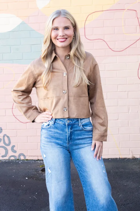 Cleo Suede Collared Jacket, Camel sold by North & Main Clothing Company