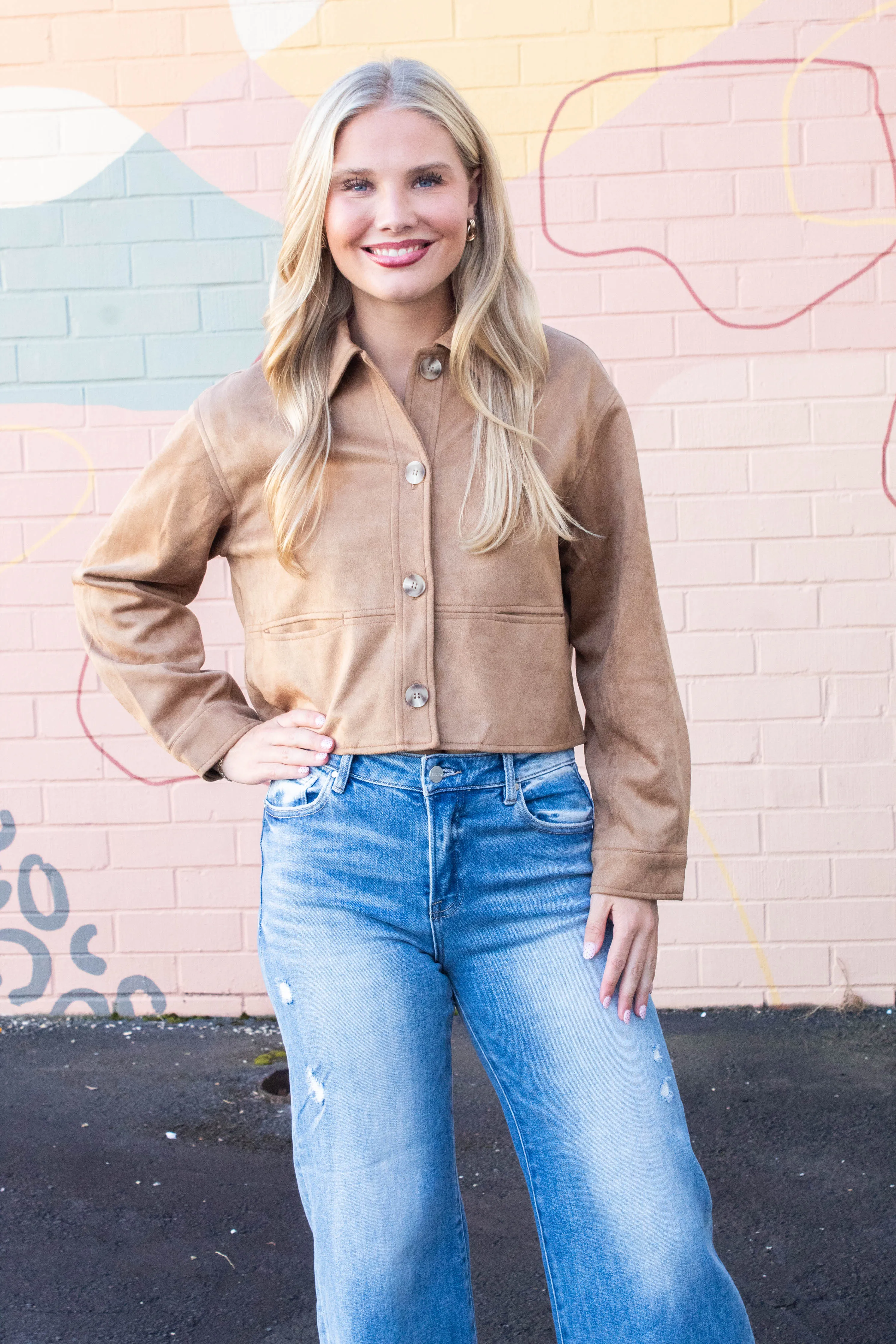 Cleo Suede Collared Jacket, Camel sold by North & Main Clothing Company