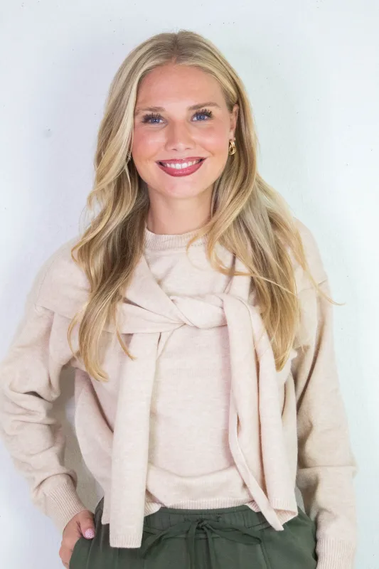 Gloria Scarf Detail Sweater, Light Beige sold by North & Main Clothing Company