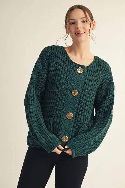 Christina Chunky Knit Cardigan, Hunter Green sold by North & Main Clothing Company