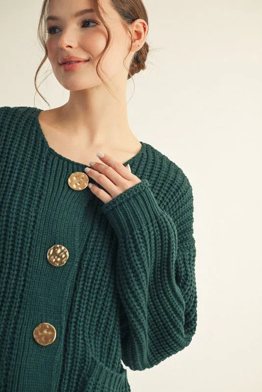 Christina Chunky Knit Cardigan, Hunter Green sold by North & Main Clothing Company product image thumbnail 3