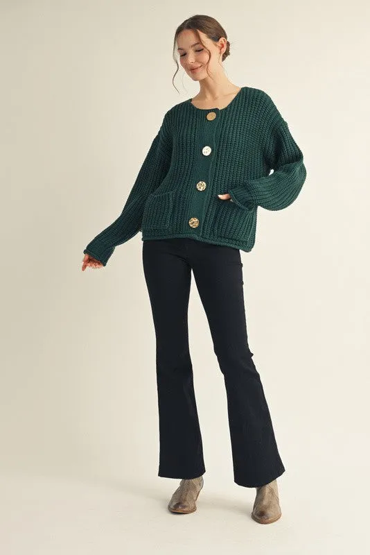 Christina Chunky Knit Cardigan, Hunter Green sold by North & Main Clothing Company product image thumbnail 2