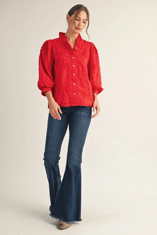 Bridget Ruffle Detailed Blouse, Tomato Red sold by North & Main Clothing Company