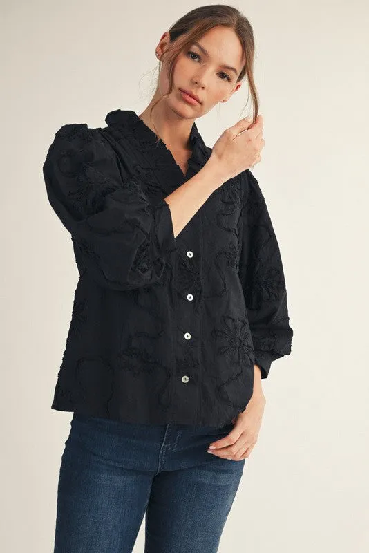 Bridget Ruffle Detailed Blouse, Black sold by North & Main Clothing Company