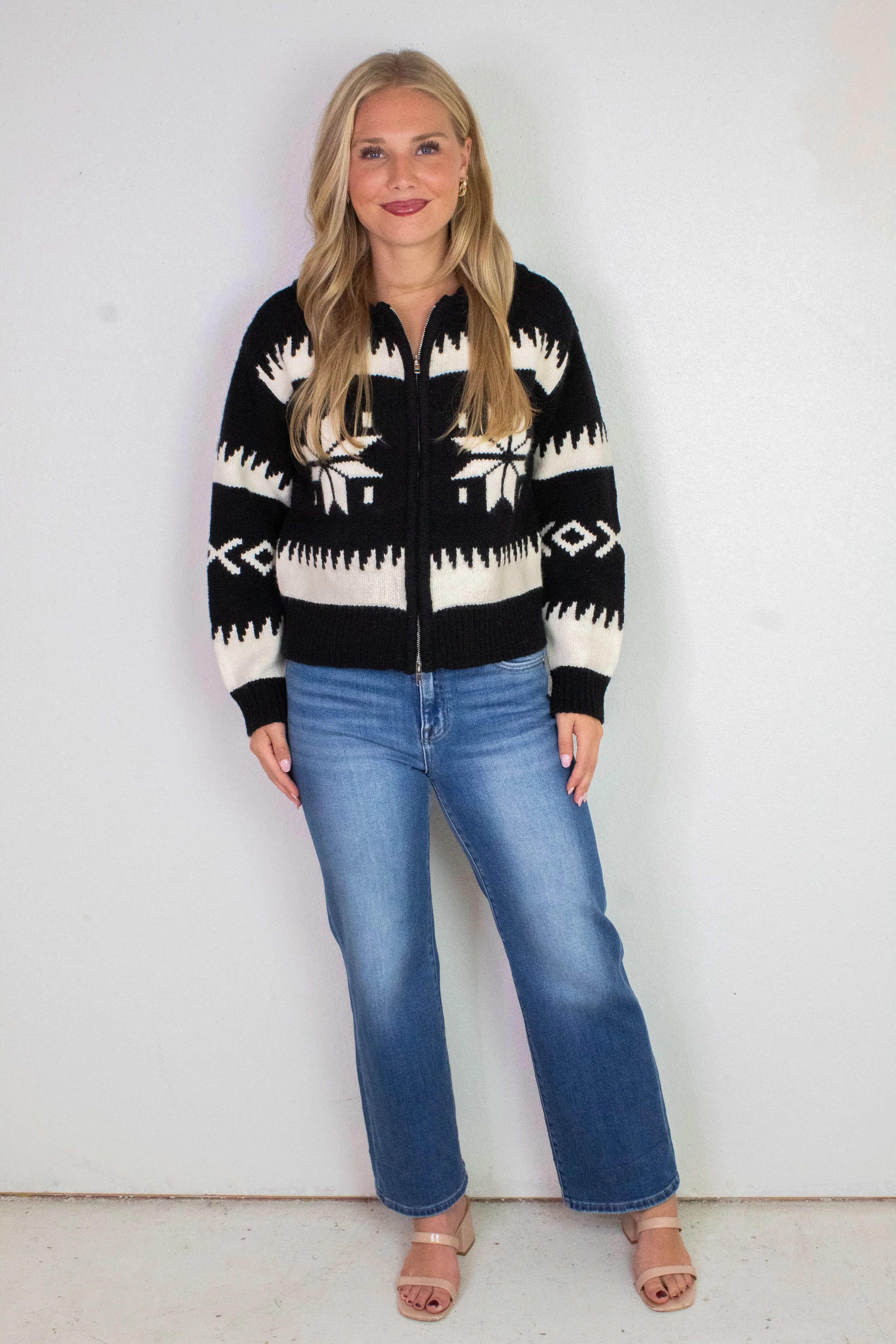 Audovera Shawl Neck Cardigan, Black Cream | RD Style sold by North & Main Clothing Company product image thumbnail 2