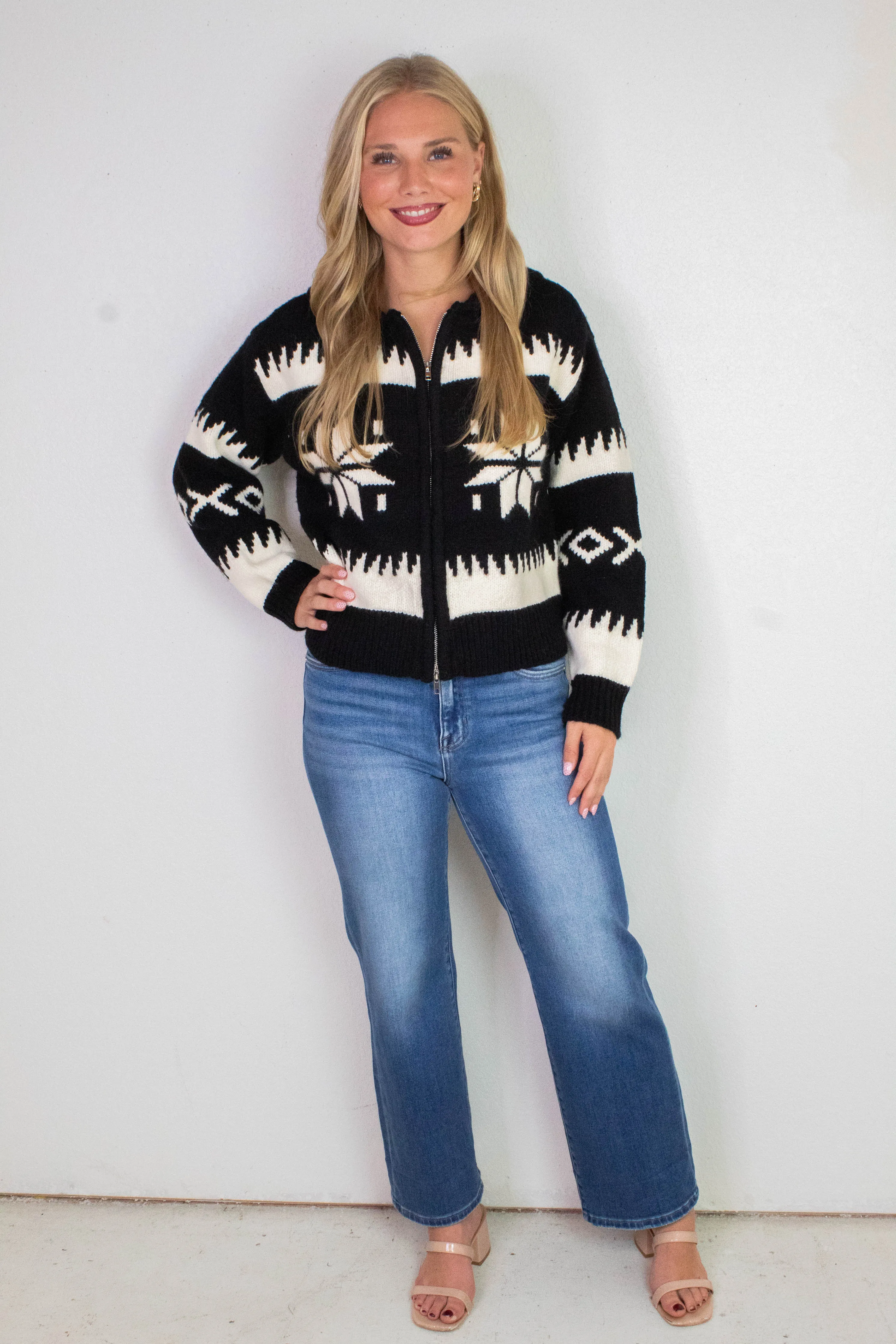 Audovera Shawl Neck Cardigan, Black Cream | RD Style sold by North & Main Clothing Company product image thumbnail 3